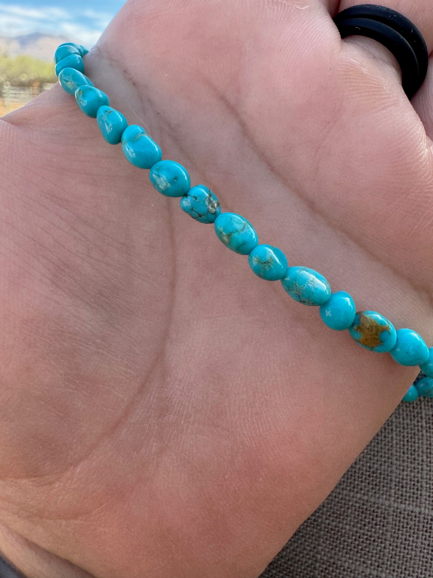 Handcrafted Blue Kingman Turquoise Sterling Silver Beaded Necklace