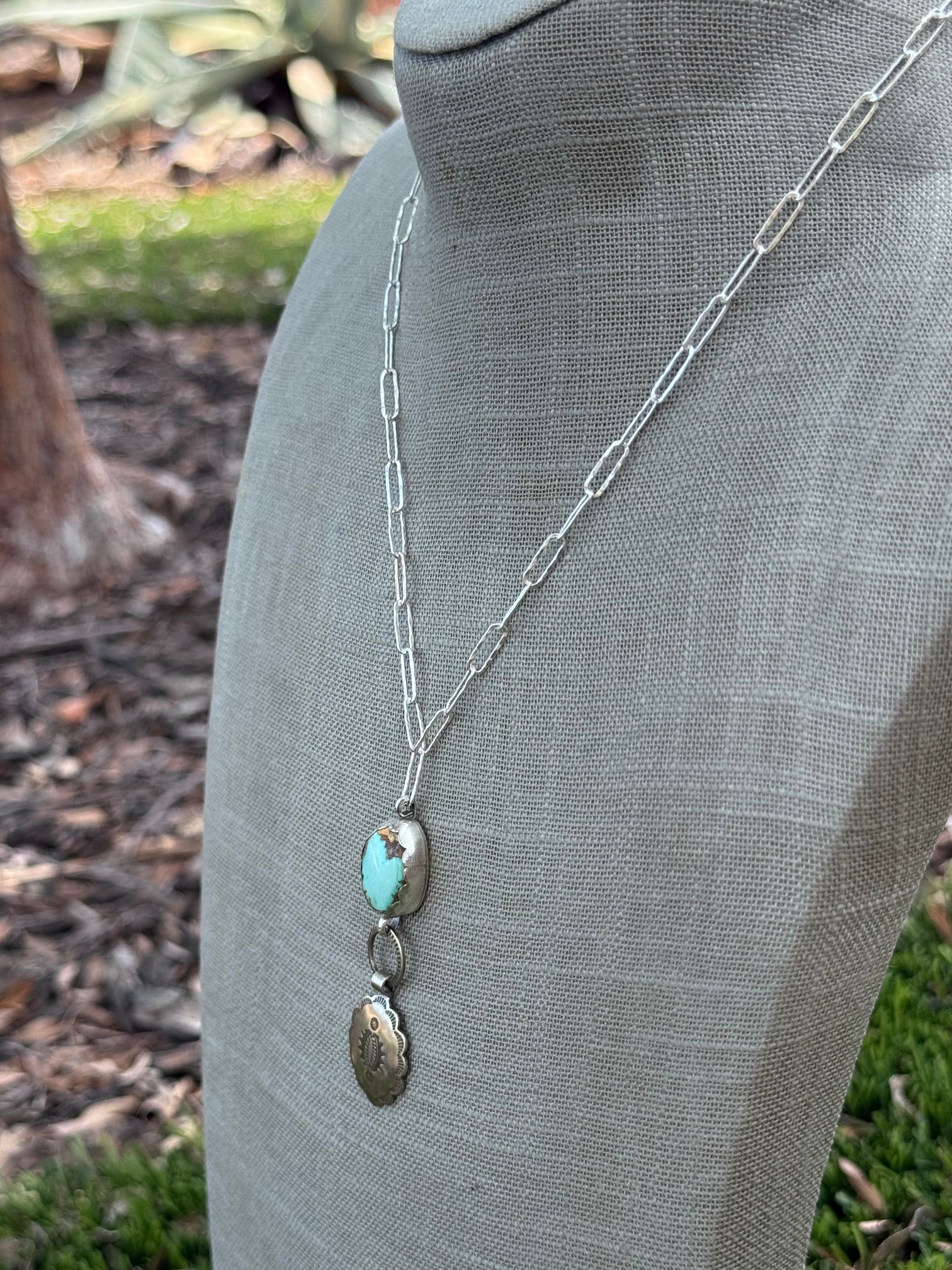 Handmade Sterling Silver & Carico Lake Concho 18" Necklace by Roaming Buffalo