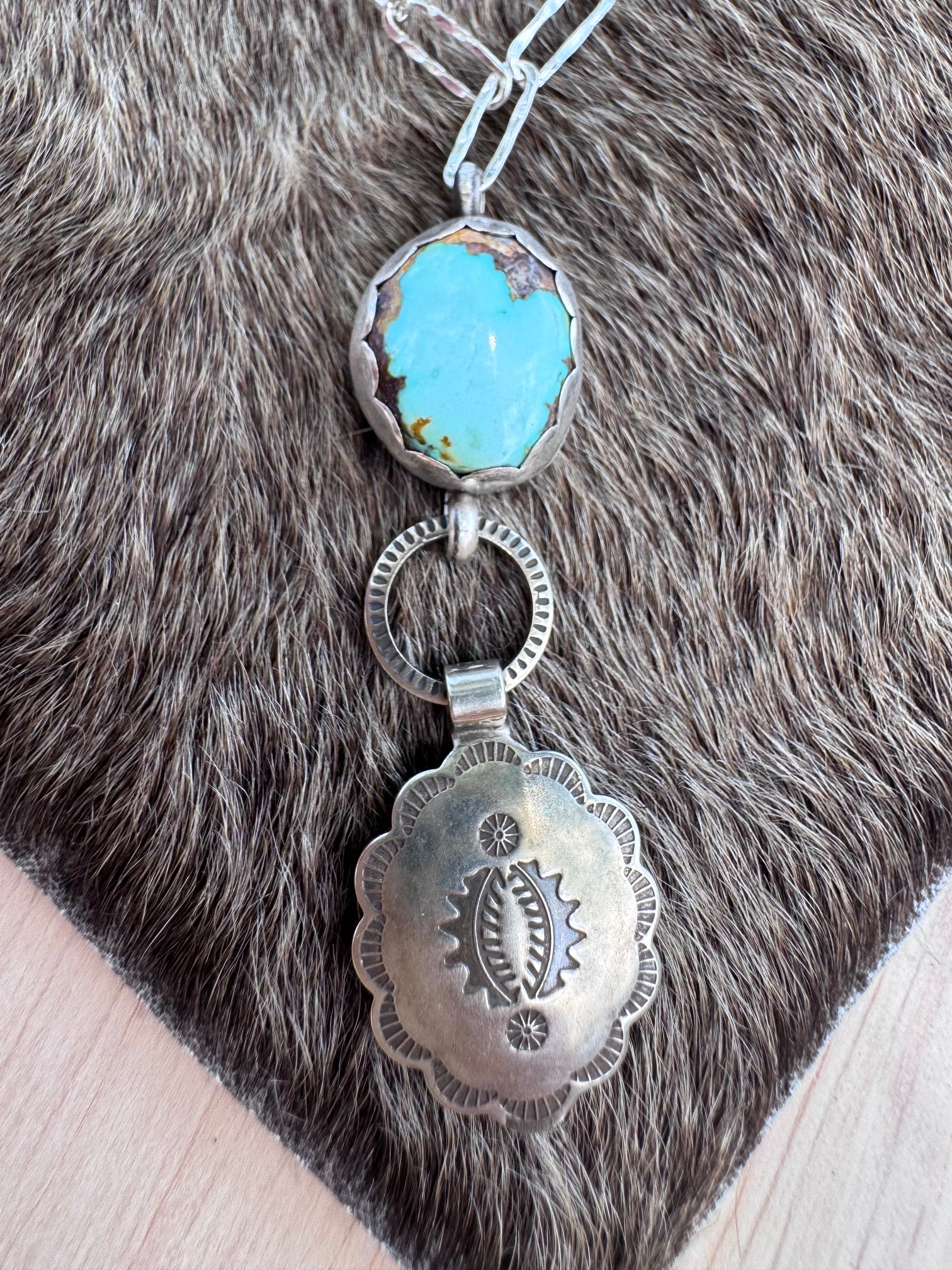 Handmade Sterling Silver & Carico Lake Concho 18" Necklace by Roaming Buffalo