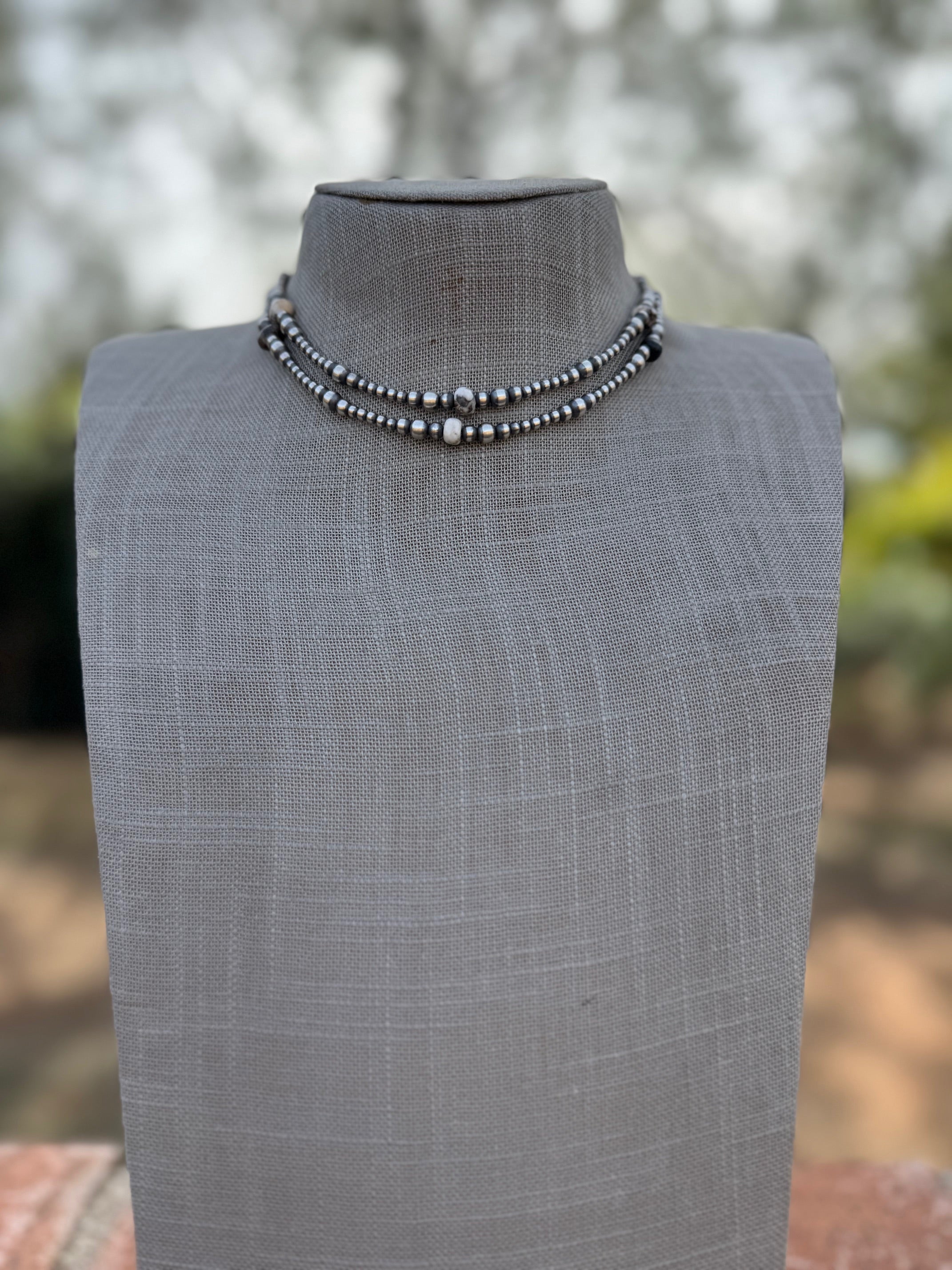 Handcrafted Sterling Silver & White Buffalo 3-5mm Beaded Necklace 14"