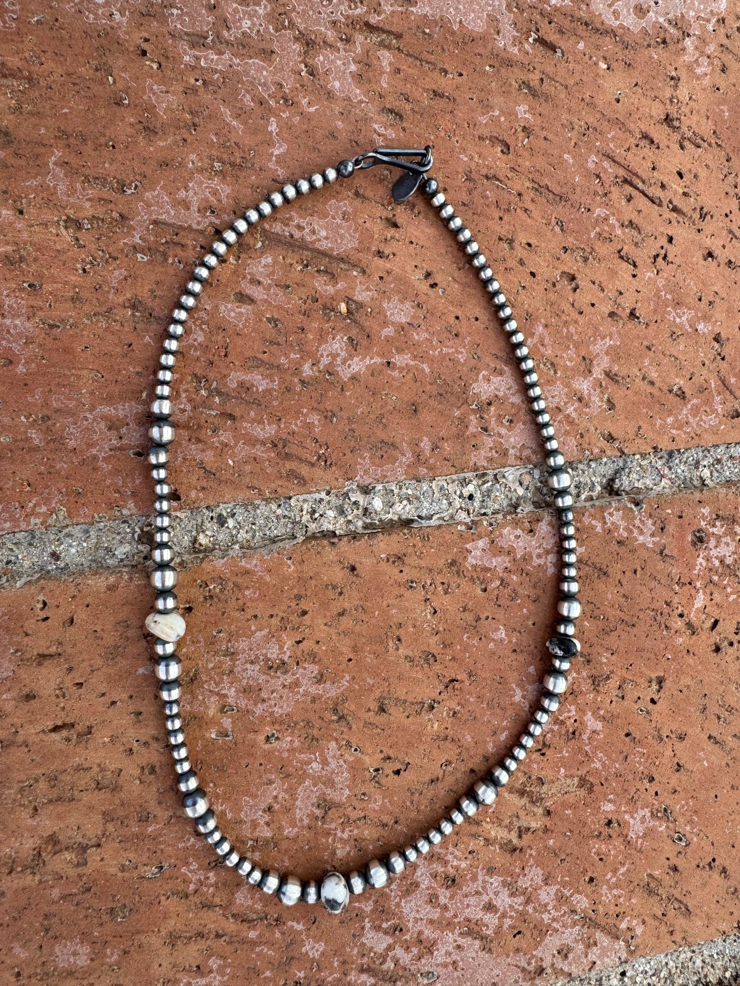 Handcrafted Sterling Silver & White Buffalo 3-5mm Beaded Necklace 14"