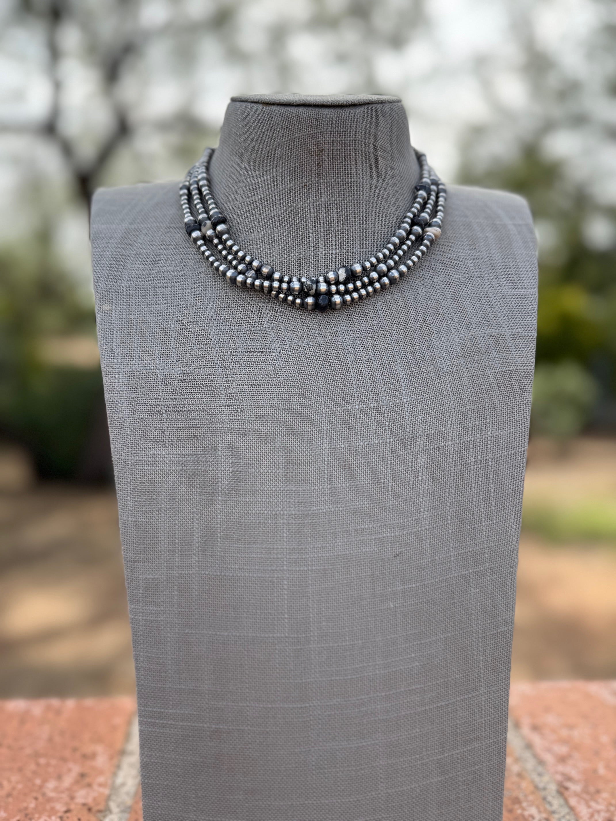 Handcrafted Sterling Silver & White Buffalo 4-6mm Beaded Necklace 16"