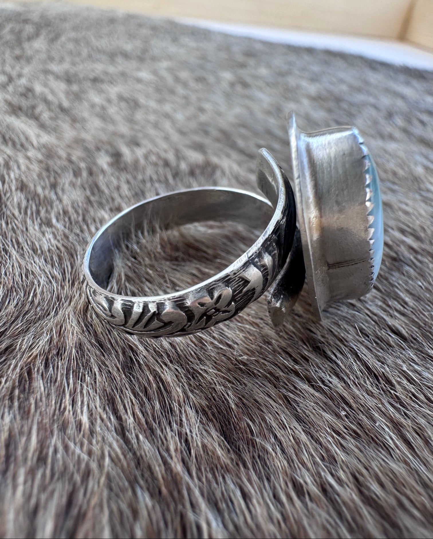 Handmade Sterling Silver & Larimar Adjustable Ring by Roaming Buffalo