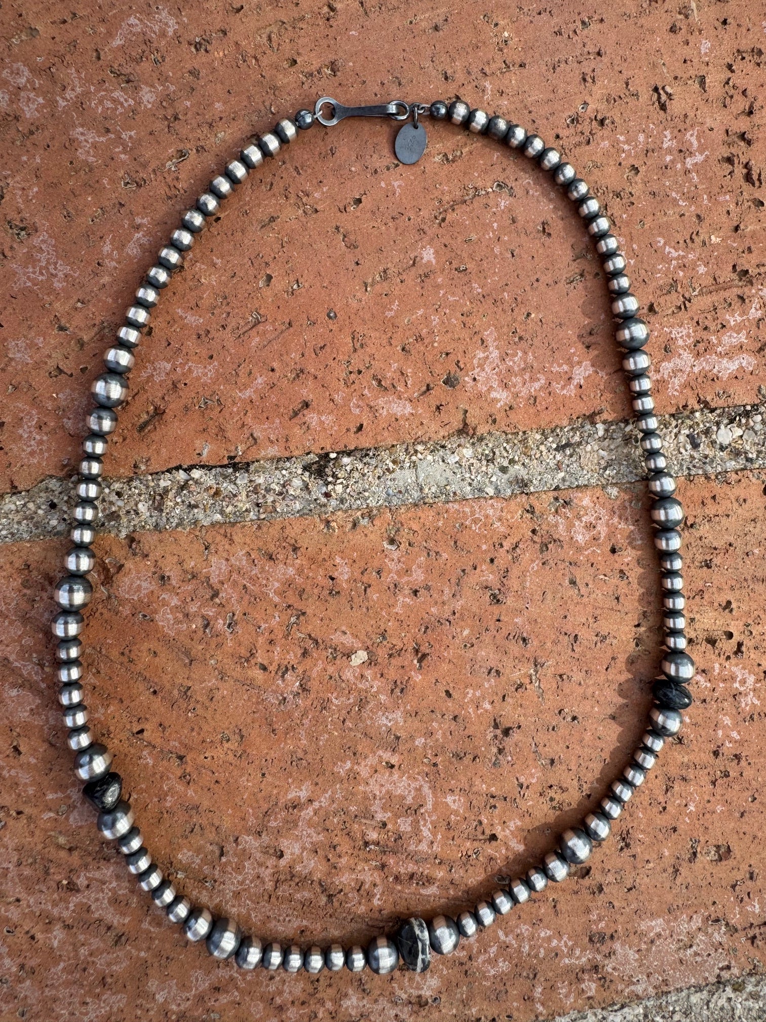 Handcrafted Sterling Silver & White Buffalo 4-6mm Beaded Necklace 16"