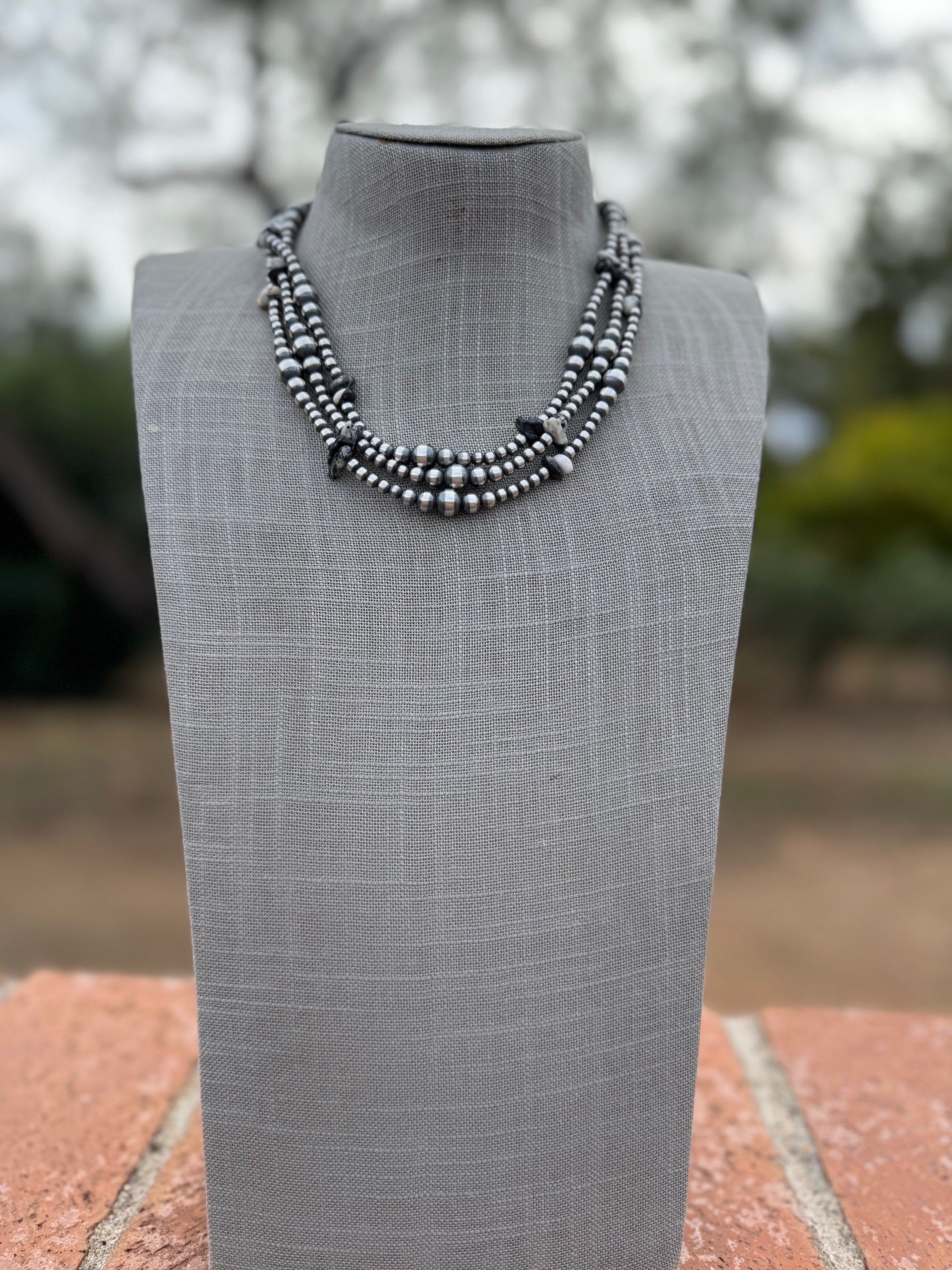 Handcrafted Sterling Silver & White Buffalo 3-8mm Beaded Necklace 18"