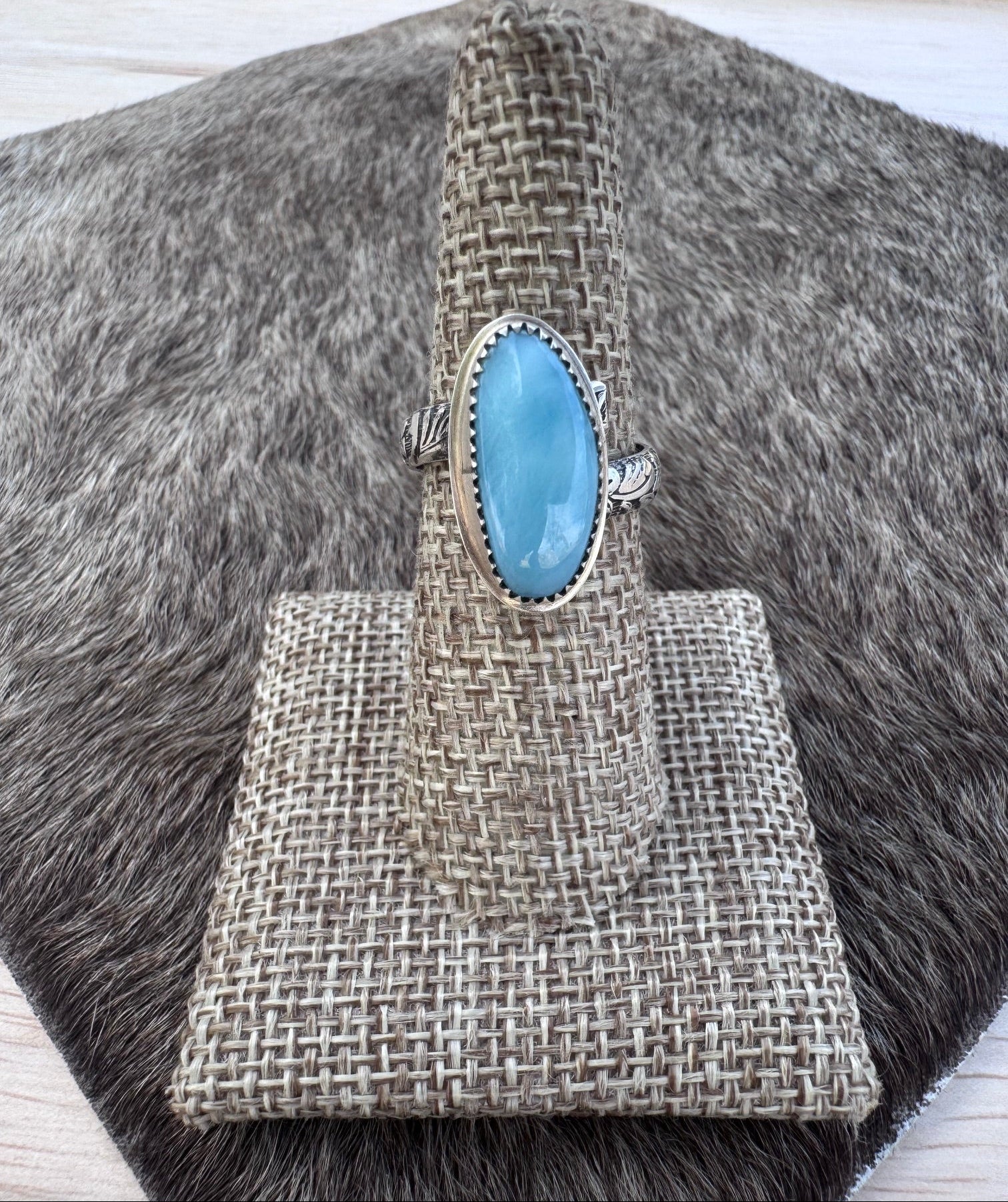 Handmade Sterling Silver & Larimar Adjustable Ring by Roaming Buffalo