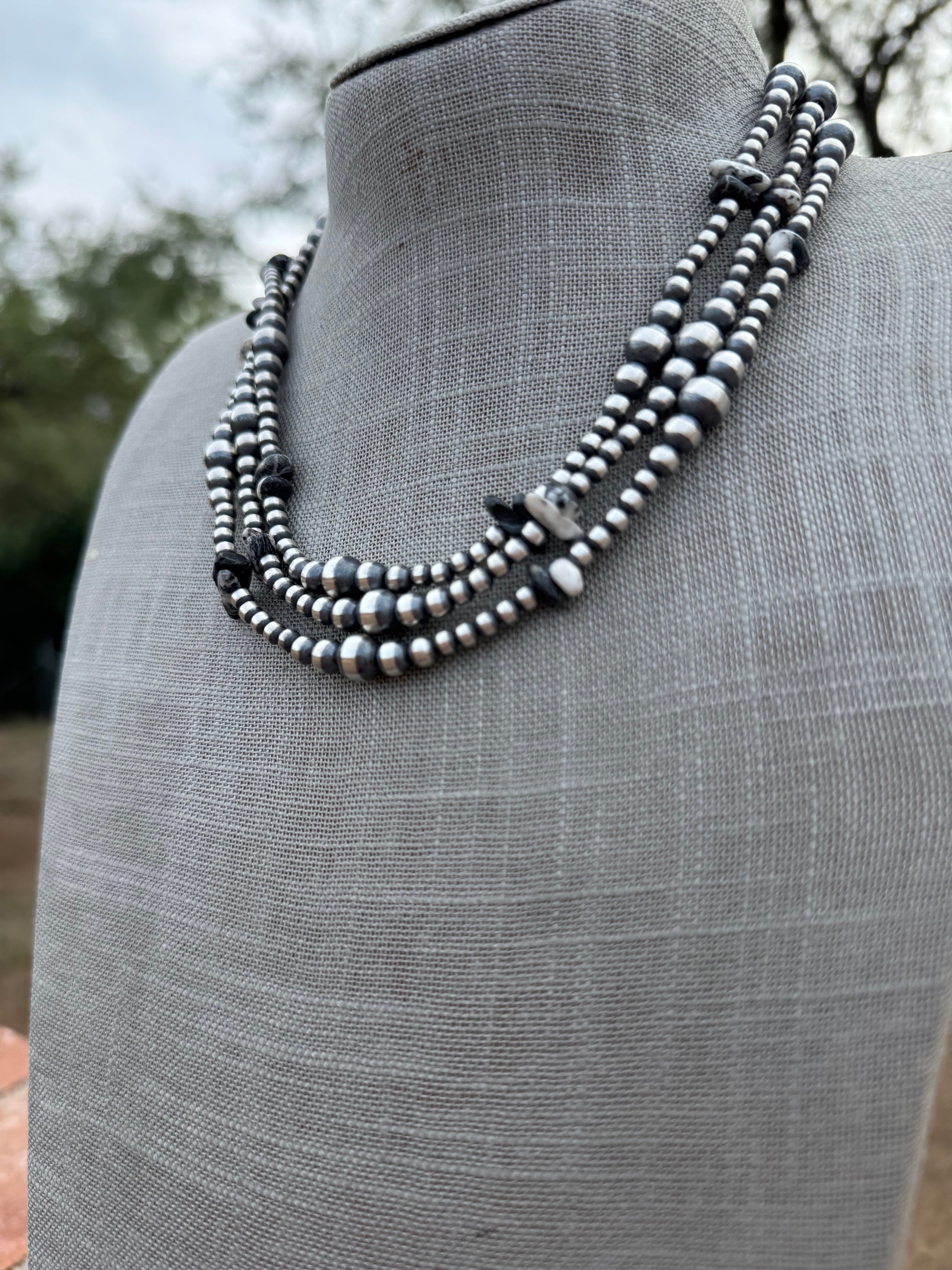 Handcrafted Sterling Silver & White Buffalo 3-8mm Beaded Necklace 18"