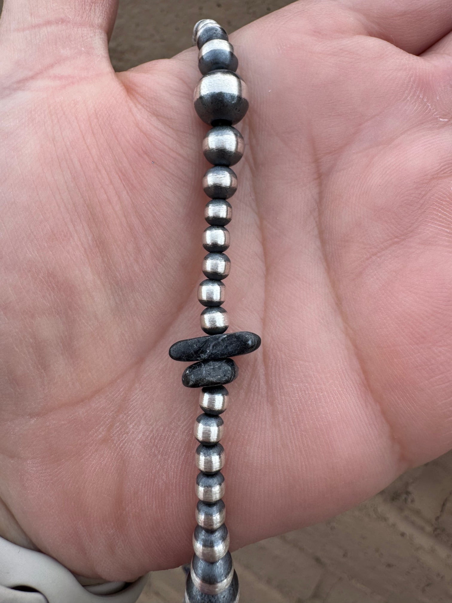 Handcrafted Sterling Silver & White Buffalo 3-8mm Beaded Necklace 18"