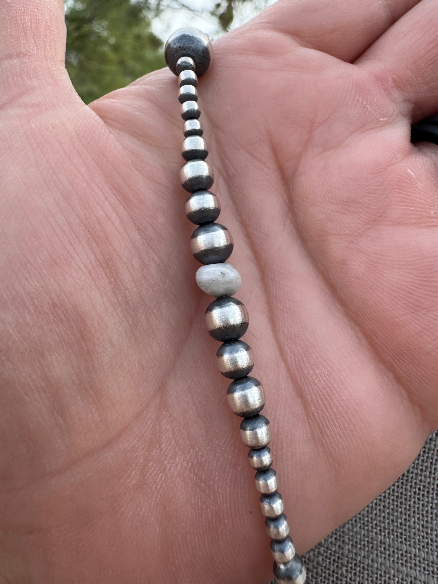 Handcrafted Sterling Silver & White Buffalo 3-8mm Beaded Necklace 20"