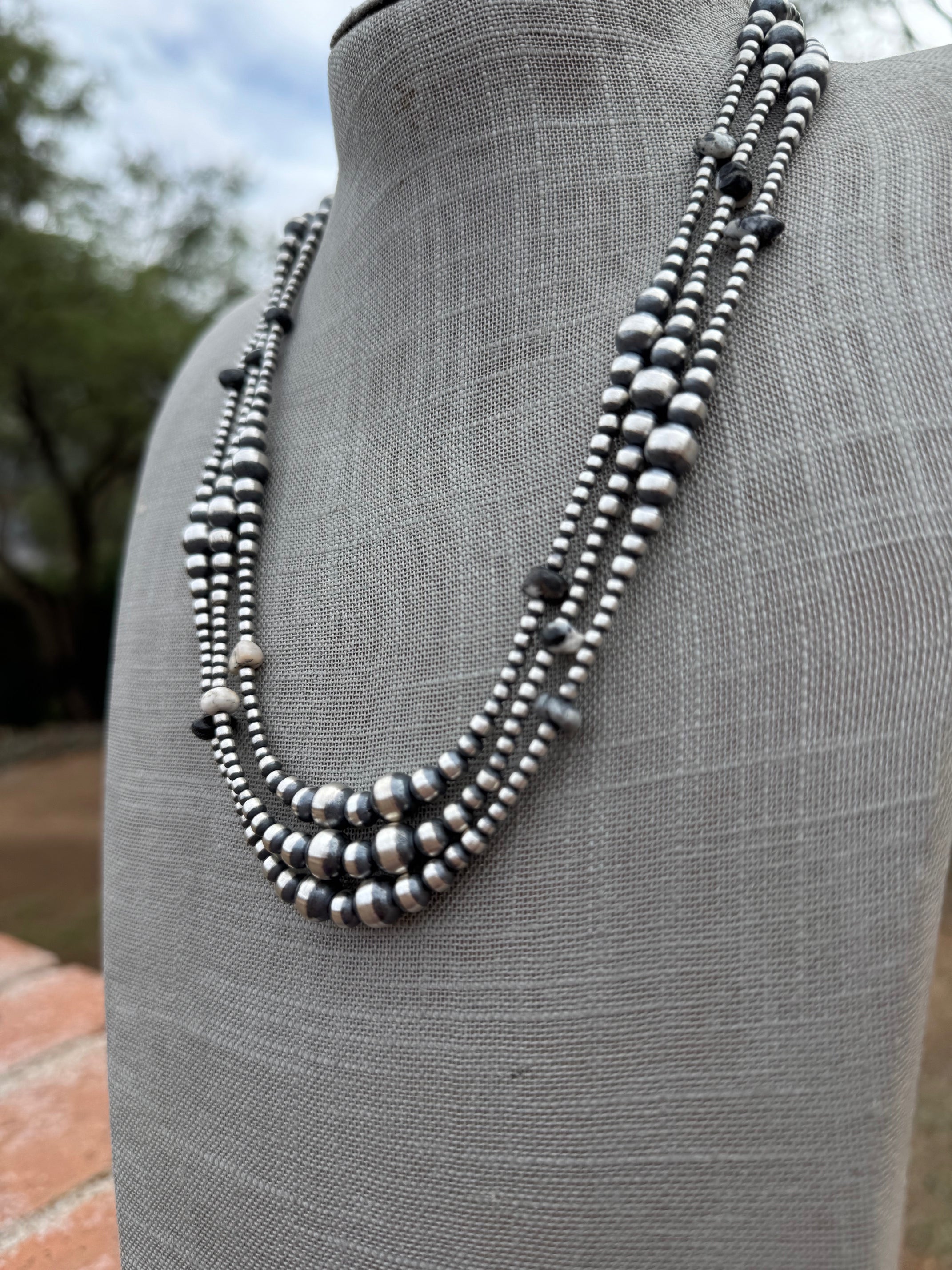 Handcrafted Sterling Silver & White Buffalo 3-8mm Beaded Necklace 22"