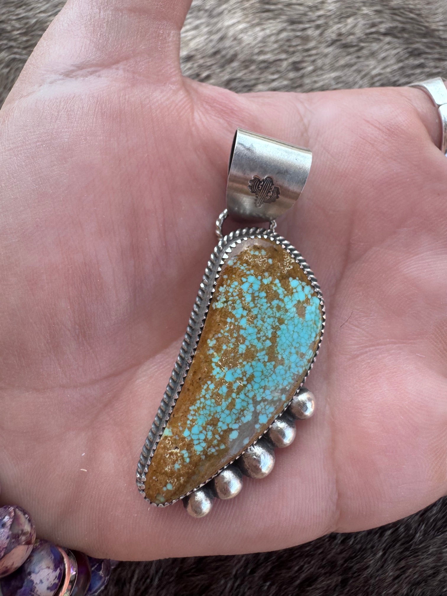 Handmade Sterling Silver Mine 8 Turquoise Pendant by Roaming Buffalo