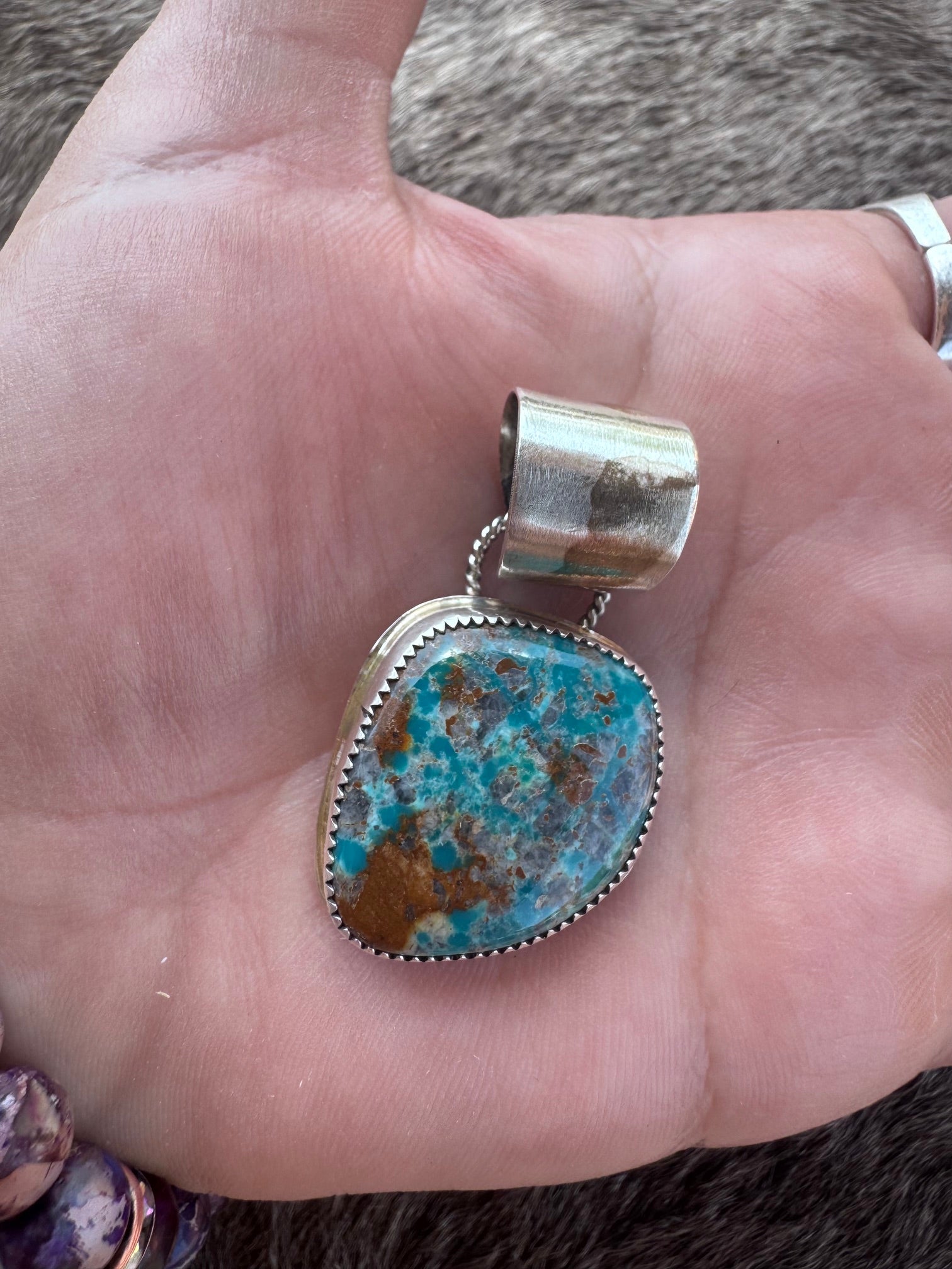 Handmade Sterling Silver Fox Turquoise Pendant by Roaming Buffalo