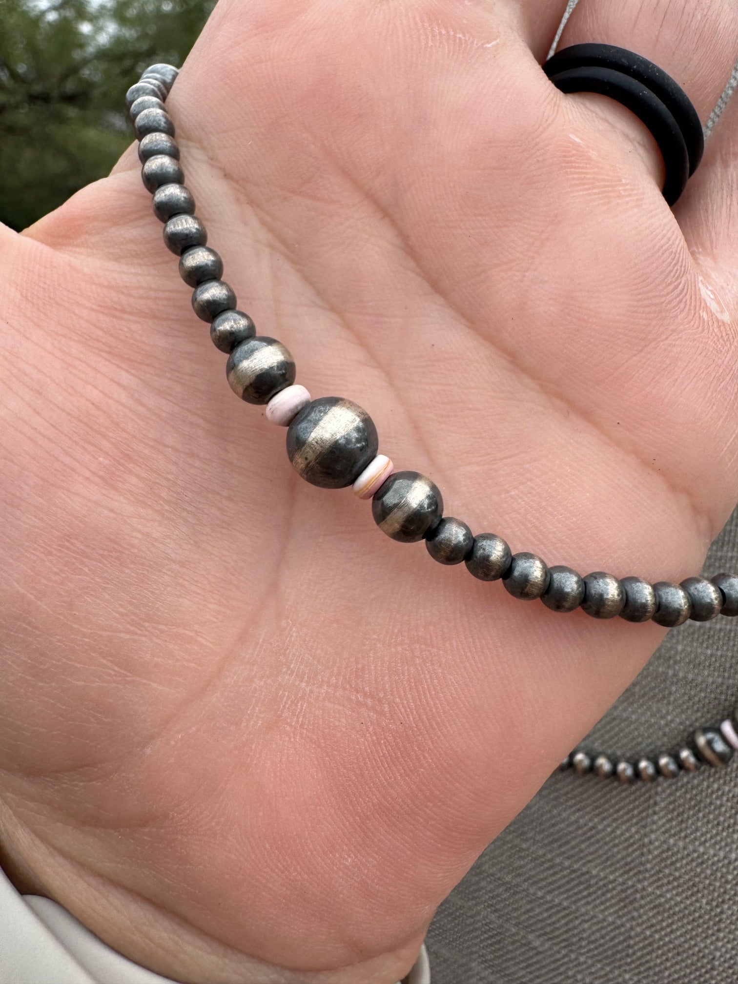 Handcrafted Pink Conch & Sterling Silver Pearl 4-8mm Beaded Necklace 60"