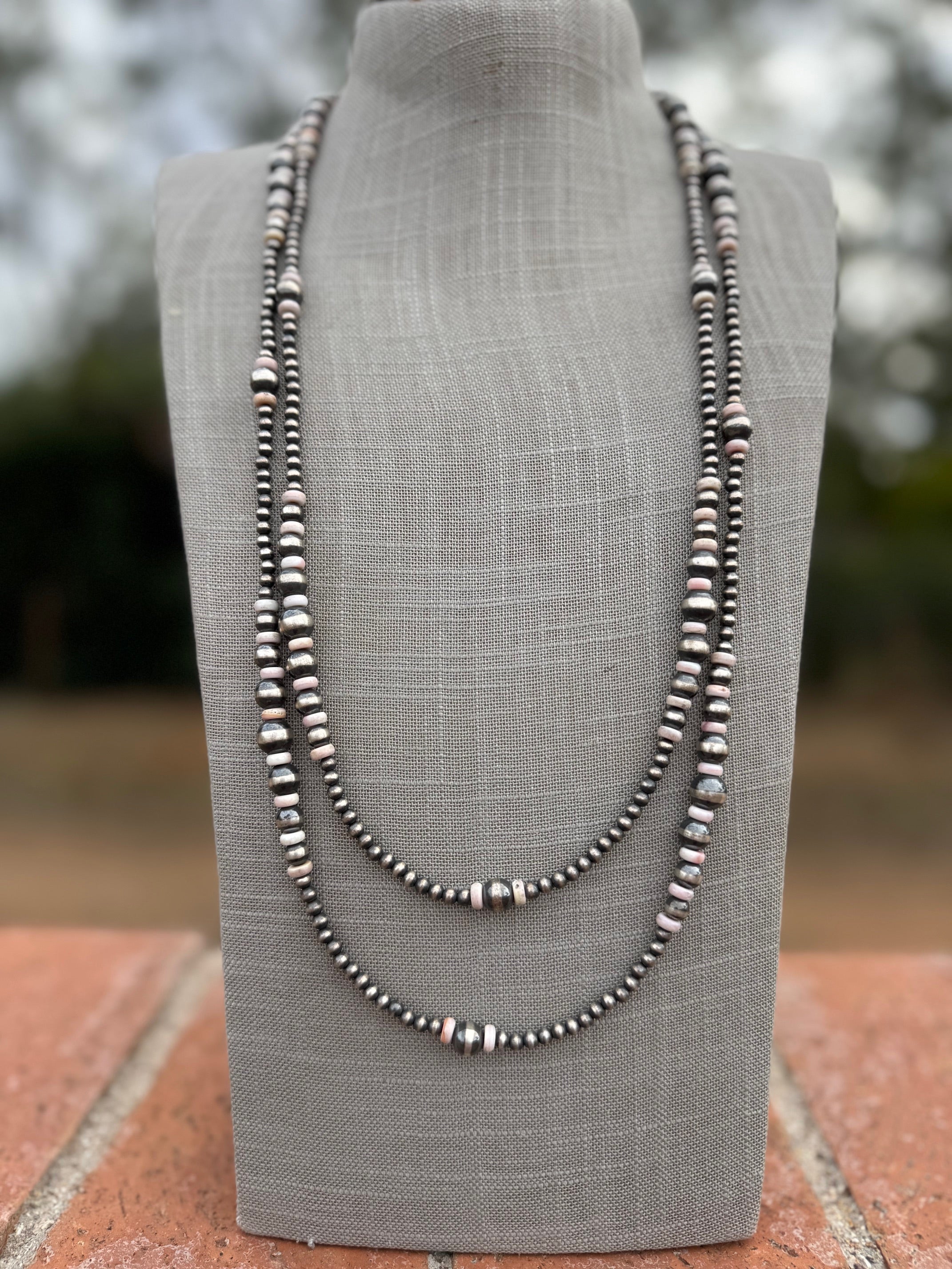 Handcrafted Pink Conch & Sterling Silver Pearl 4-8mm Beaded Necklace 60"