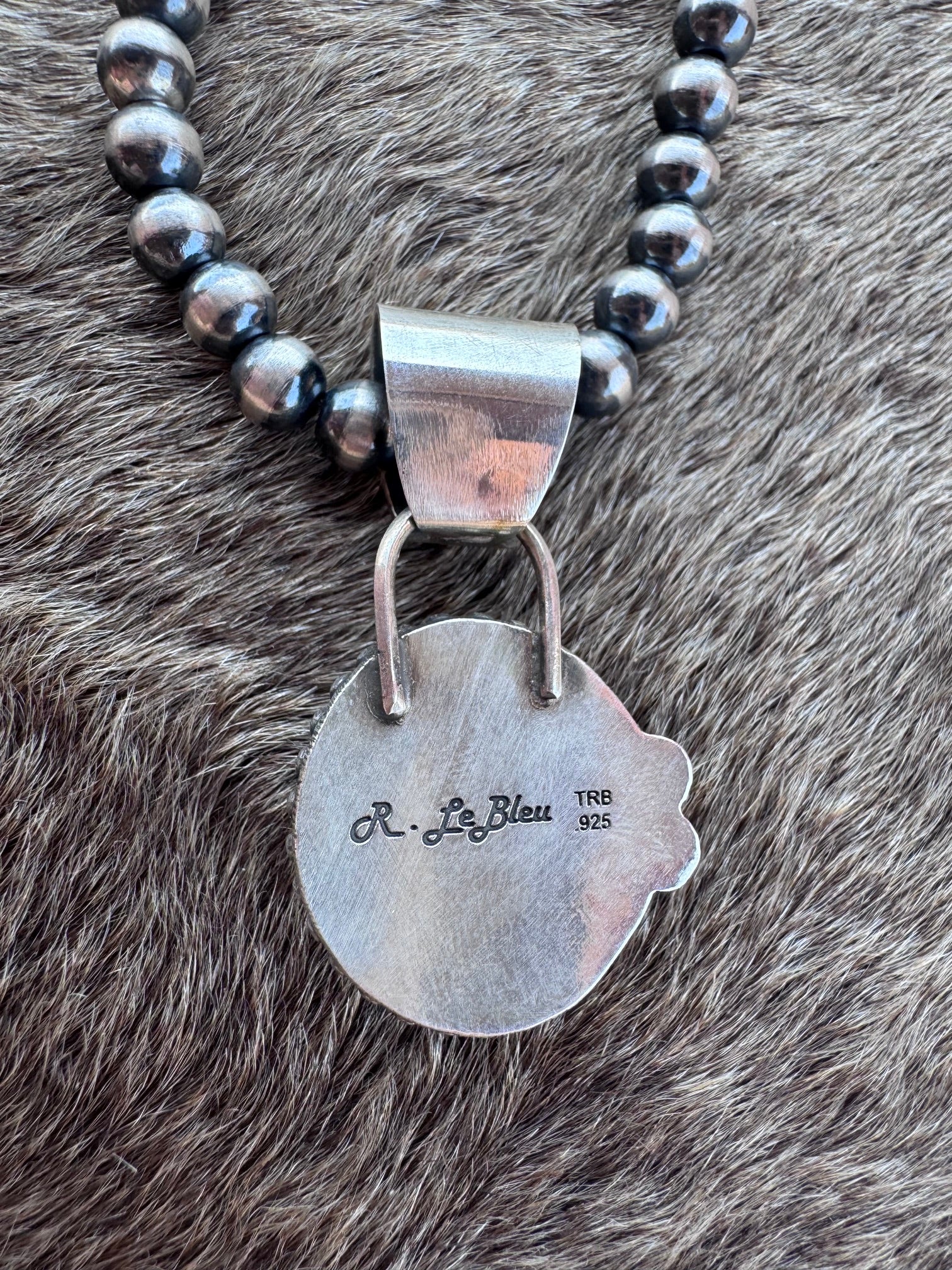 Handmade Sterling Silver Carico Lake Turquoise Stamped Ball Pendant by Roaming Buffalo
