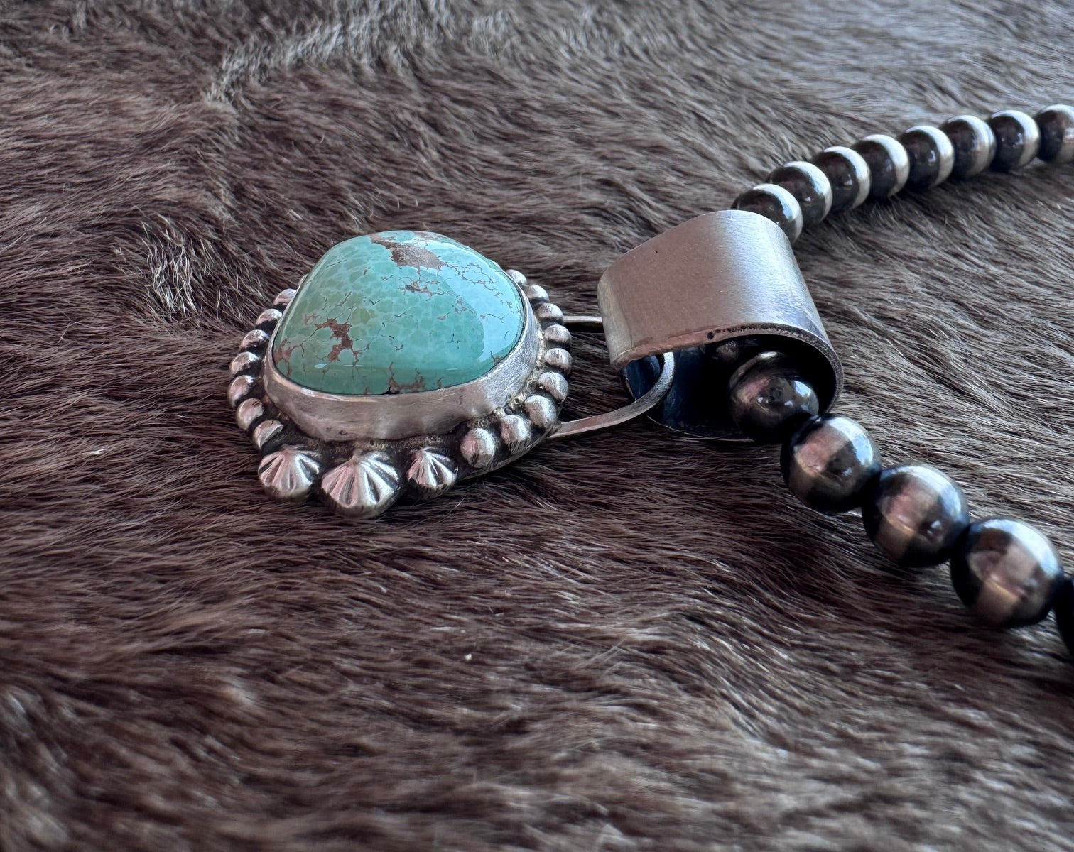 Handmade Sterling Silver Carico Lake Turquoise Ball Pendant by Roaming Buffalo
