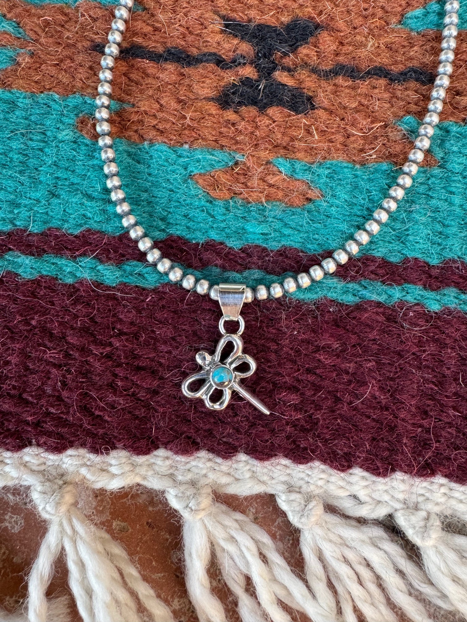 Handcrafted Turquoise & Sterling Silver Mini Dragonfly Pendant