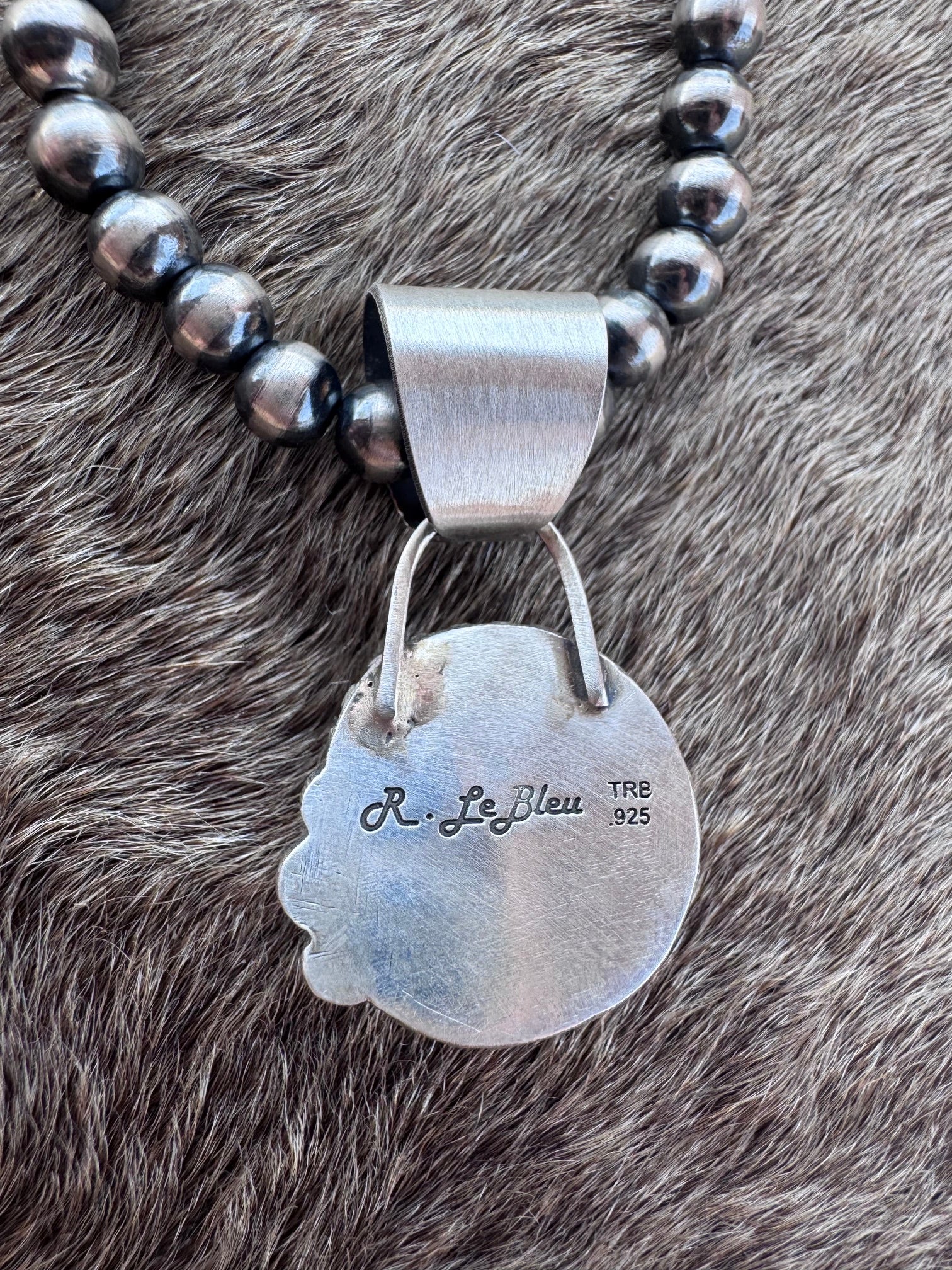 Handmade Sterling Silver Carico Lake Turquoise Ball Pendant by Roaming Buffalo