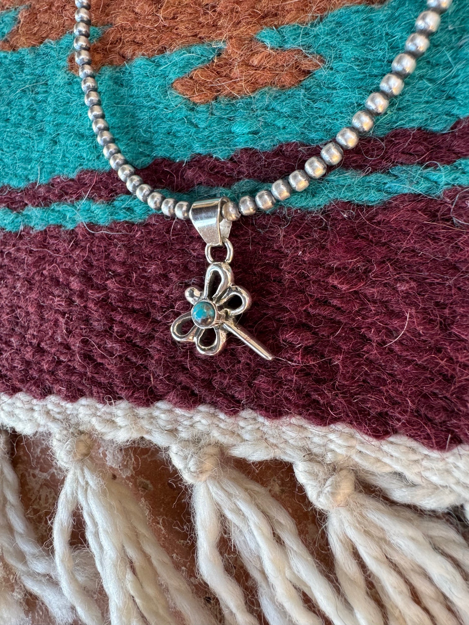 Handcrafted Turquoise & Sterling Silver Mini Dragonfly Pendant