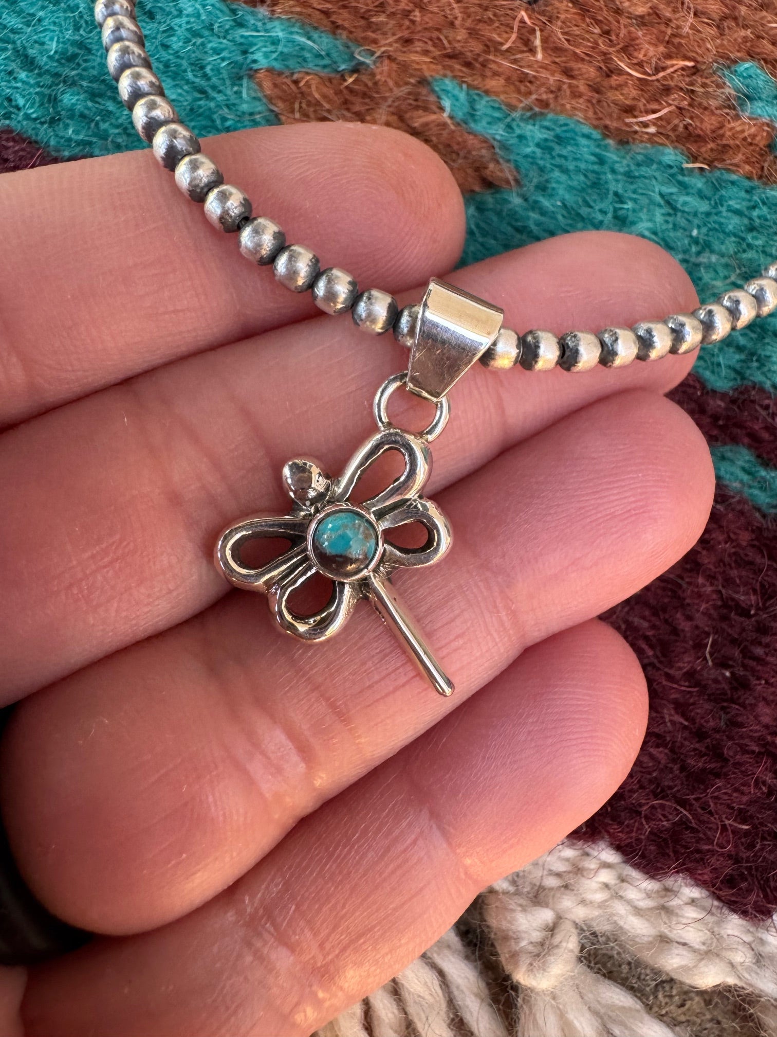 Handcrafted Turquoise & Sterling Silver Mini Dragonfly Pendant