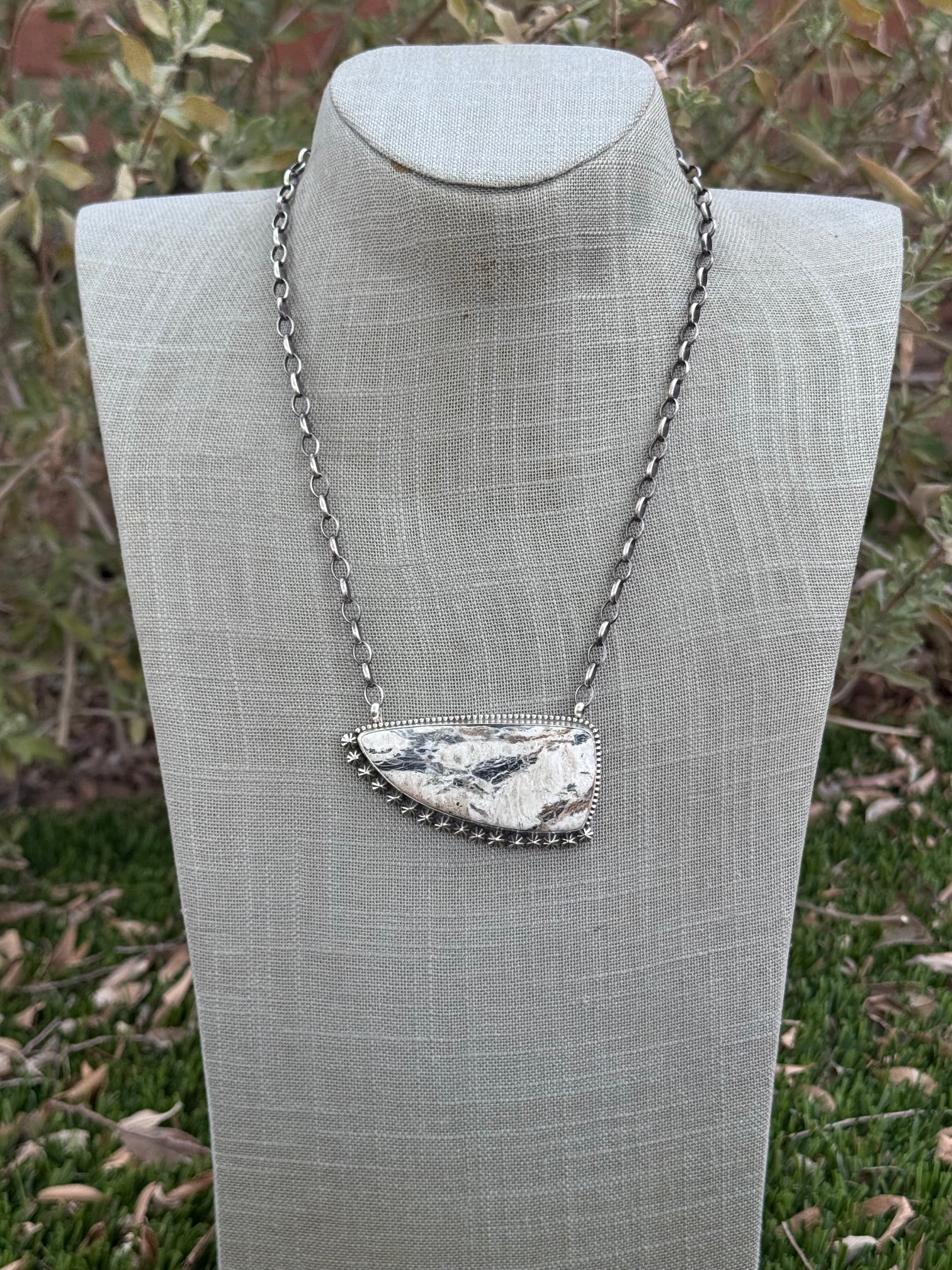 Handmade Sterling Silver White Buffalo Statement Stone 19.75" Necklace by Roaming Buffalo