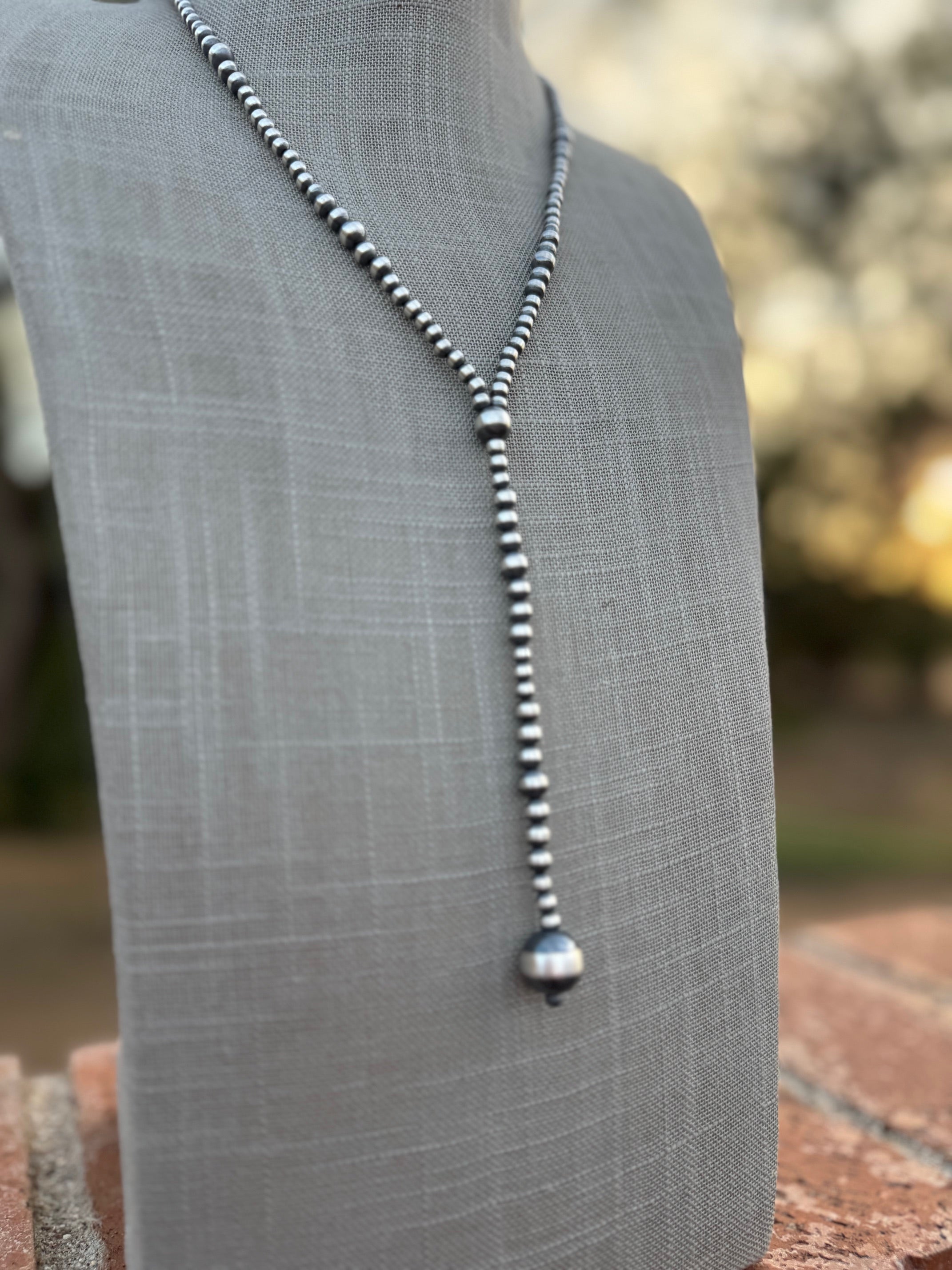 Handcrafted Sterling Silver Pearl 4-12mm Beaded Lariat Necklace 20", Lariat 4.5"