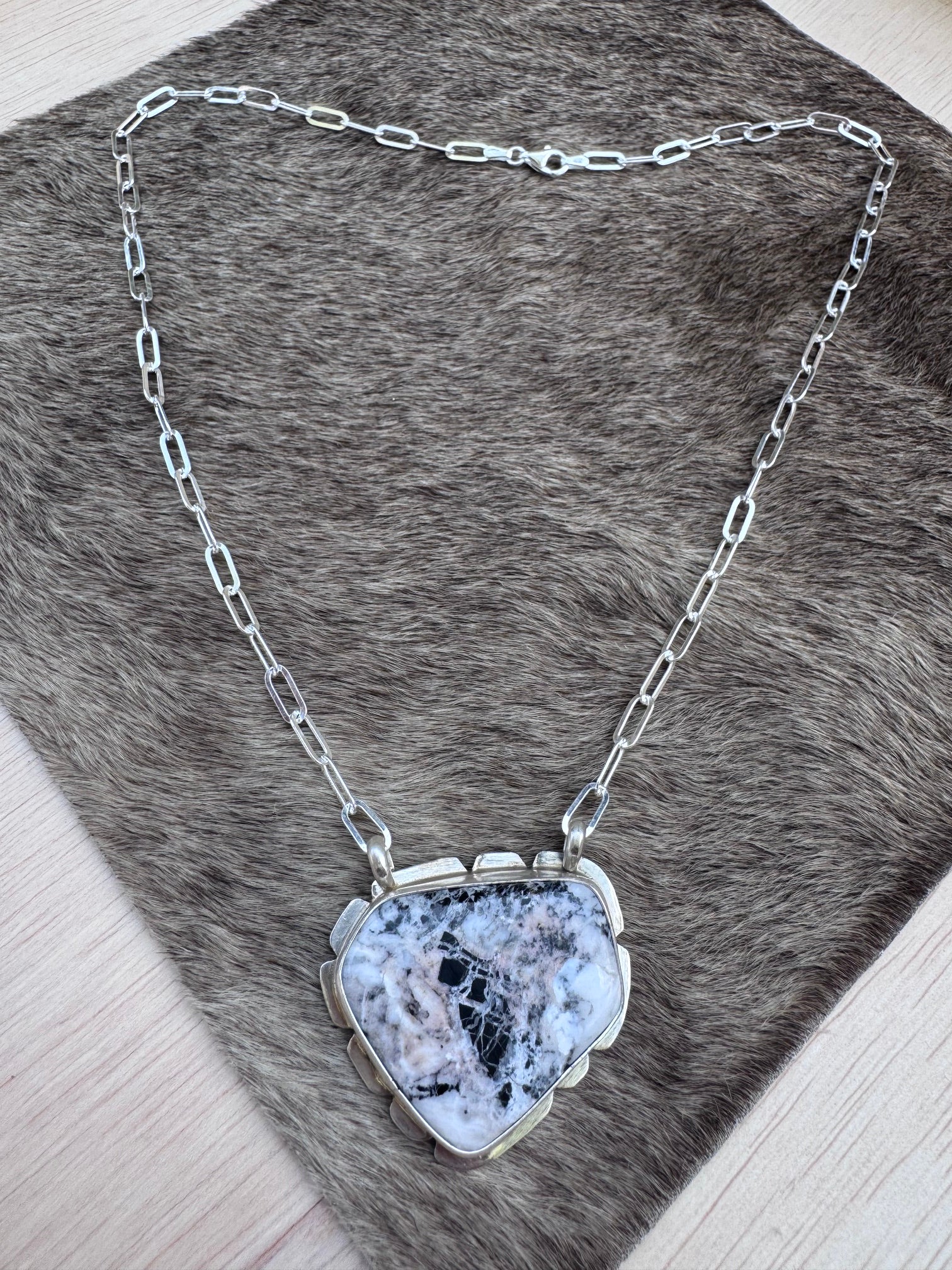 Handmade Sterling Silver & White Buffalo 18.5" Necklace by Roaming Buffalo