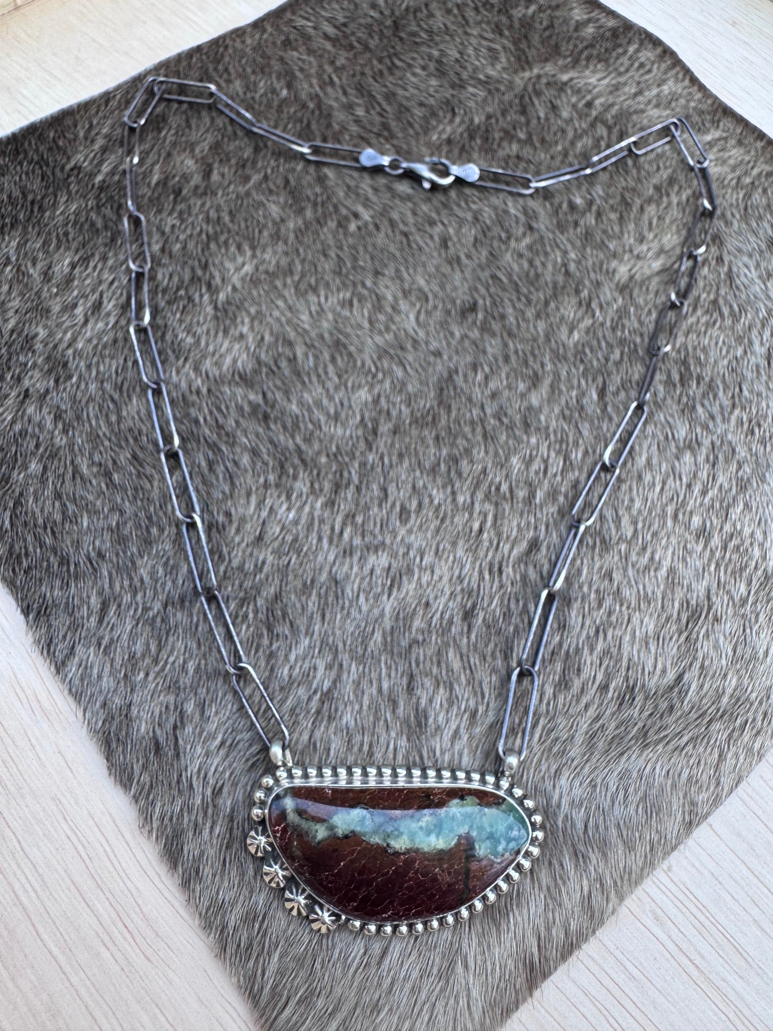Handmade Sterling Silver & Aquaprase 19" Necklace by Roaming Buffalo