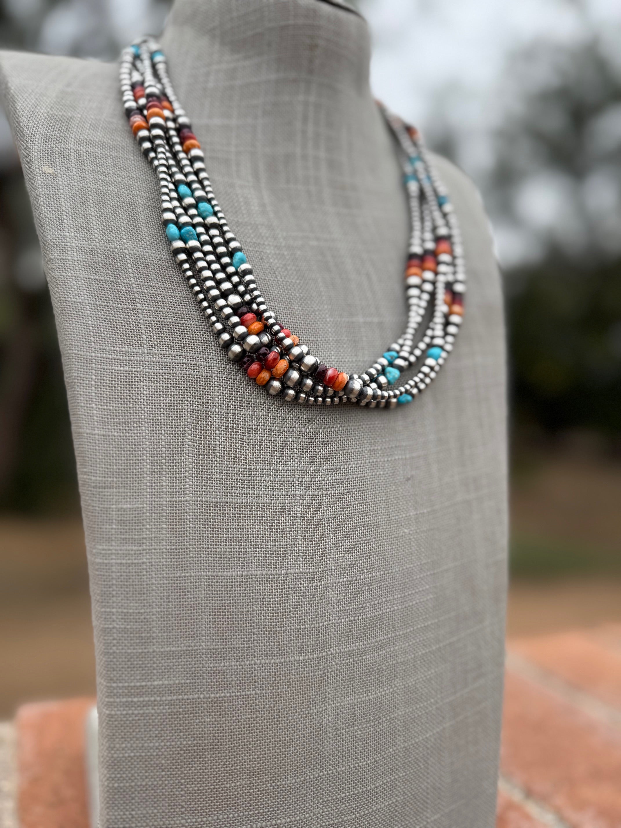 Handcrafted Multi Stone & Sterling Silver 3-6mm Beaded Necklace 22"