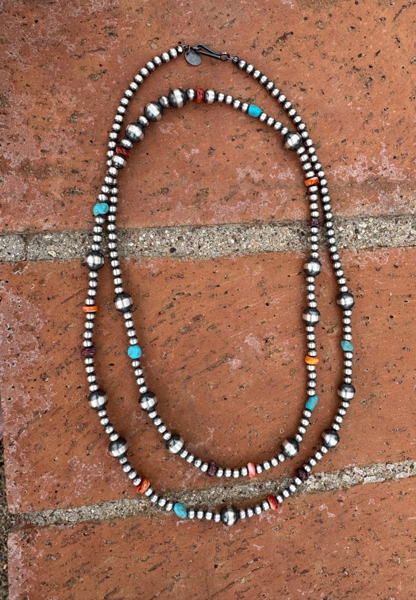 Handcrafted Multi Stone & Sterling Silver 4-8mm Beaded Necklace 36"