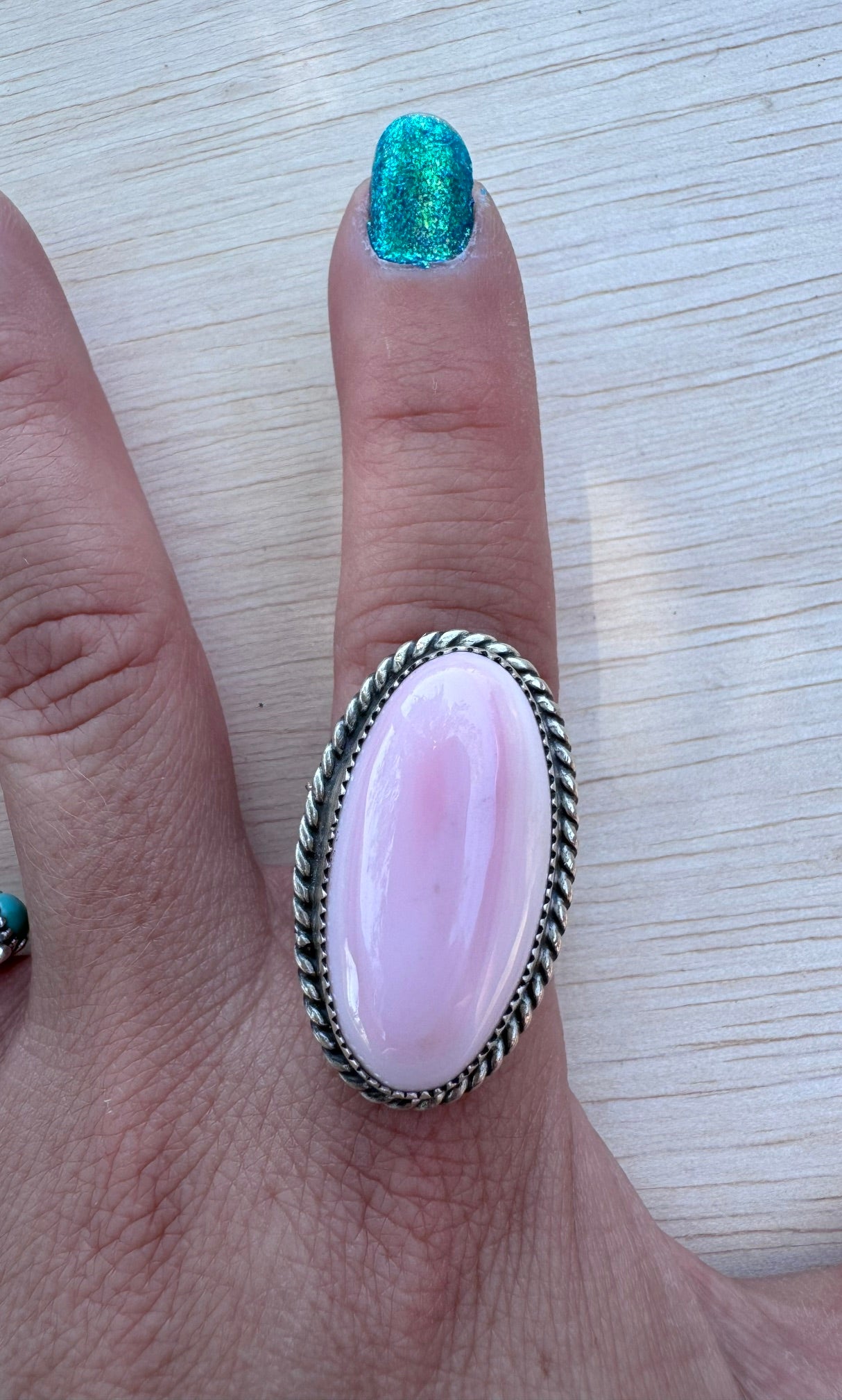 Handmade Sterling Silver Pink Conch Floral Band Ring size 8 by Roaming Buffalo