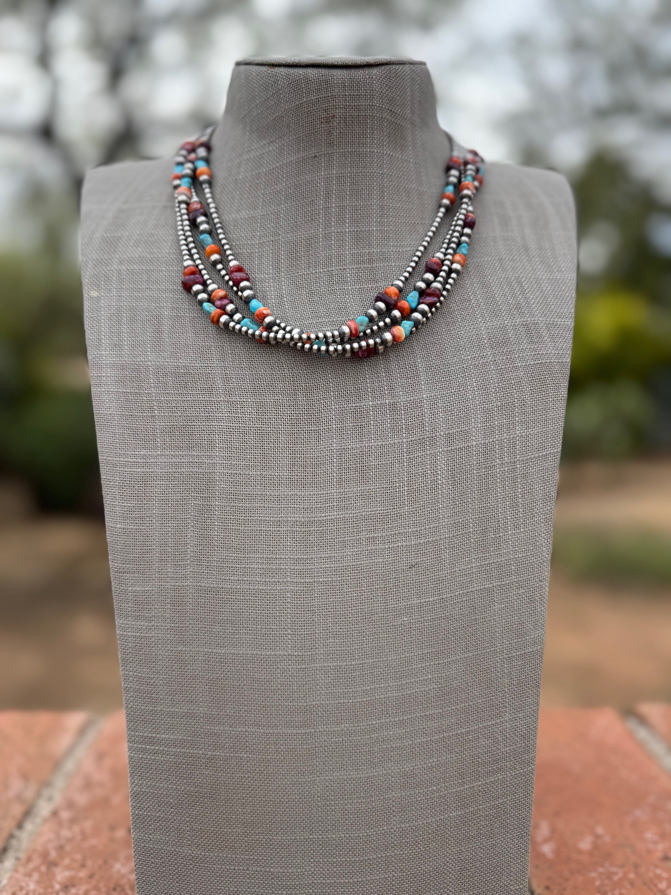 Handcrafted Multi Stone & Sterling Silver 3-5mm Beaded Necklace 18"