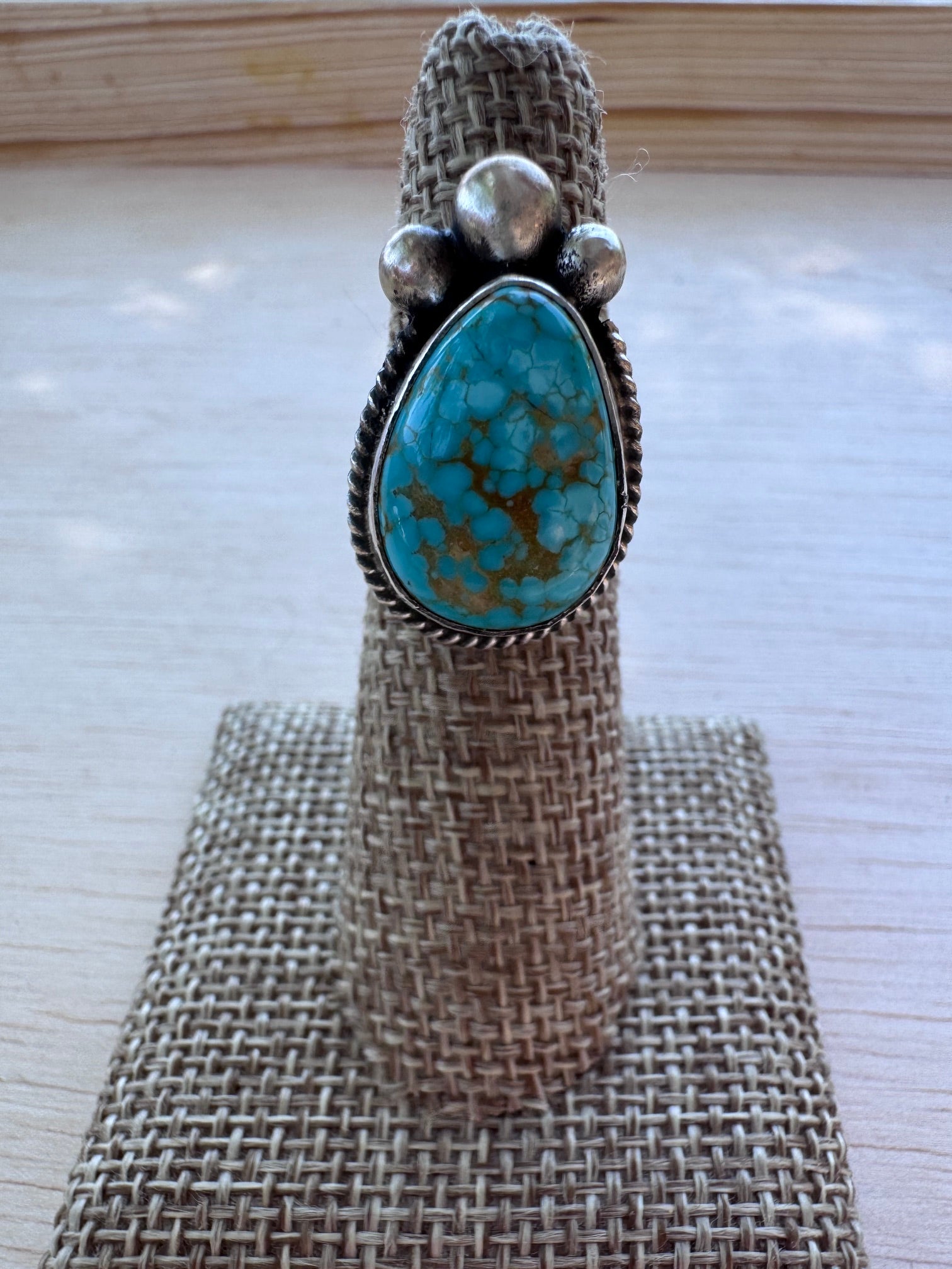 Handmade Sterling Silver Mine 8 Turquoise Adjustable Ring by Roaming Buffalo