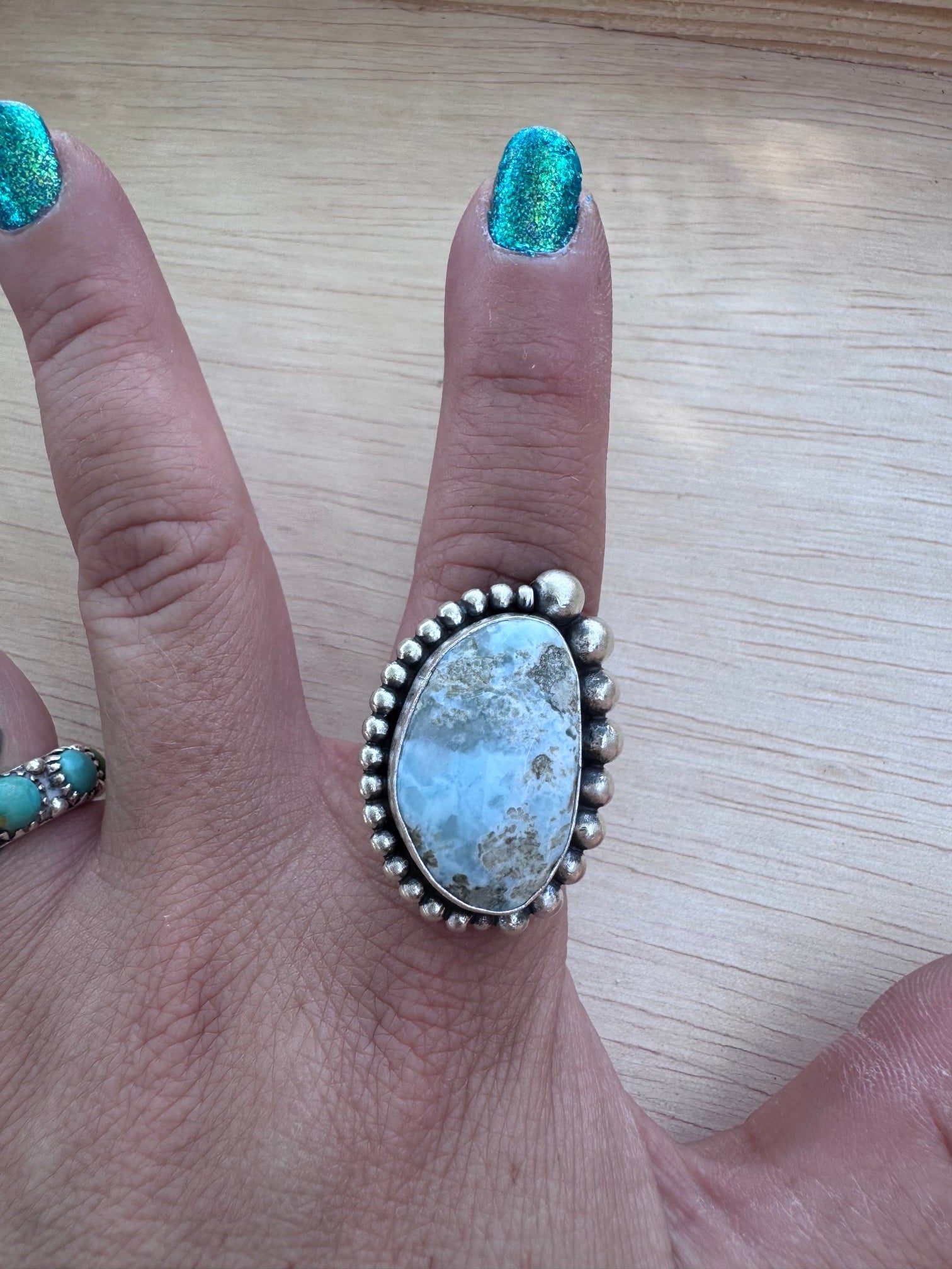 Handmade Sterling Silver Larimar Adjustable Ring by Roaming Buffalo