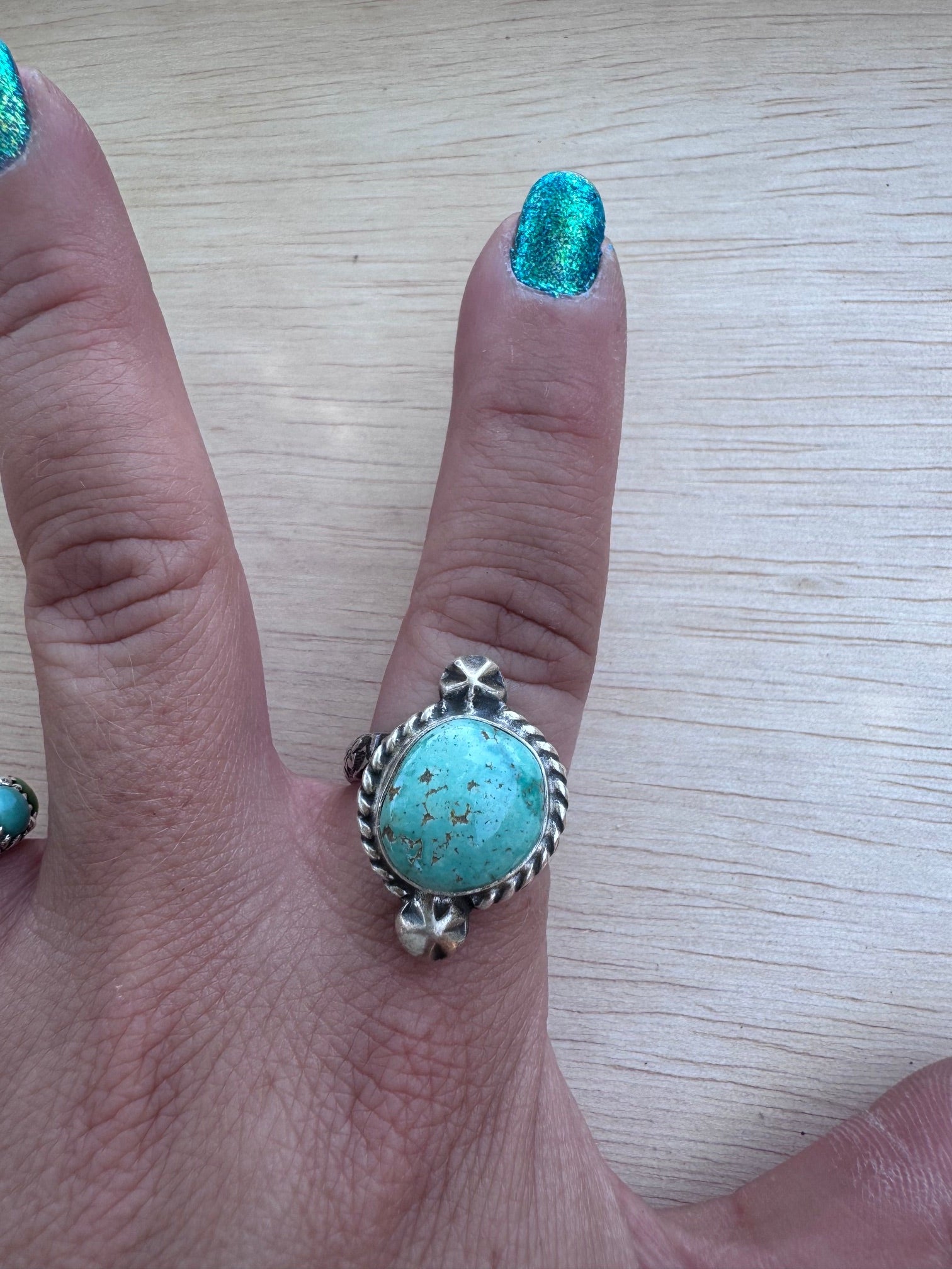 Handmade Sterling Silver Fox Turquoise Adjustable Ring by Roaming Buffalo
