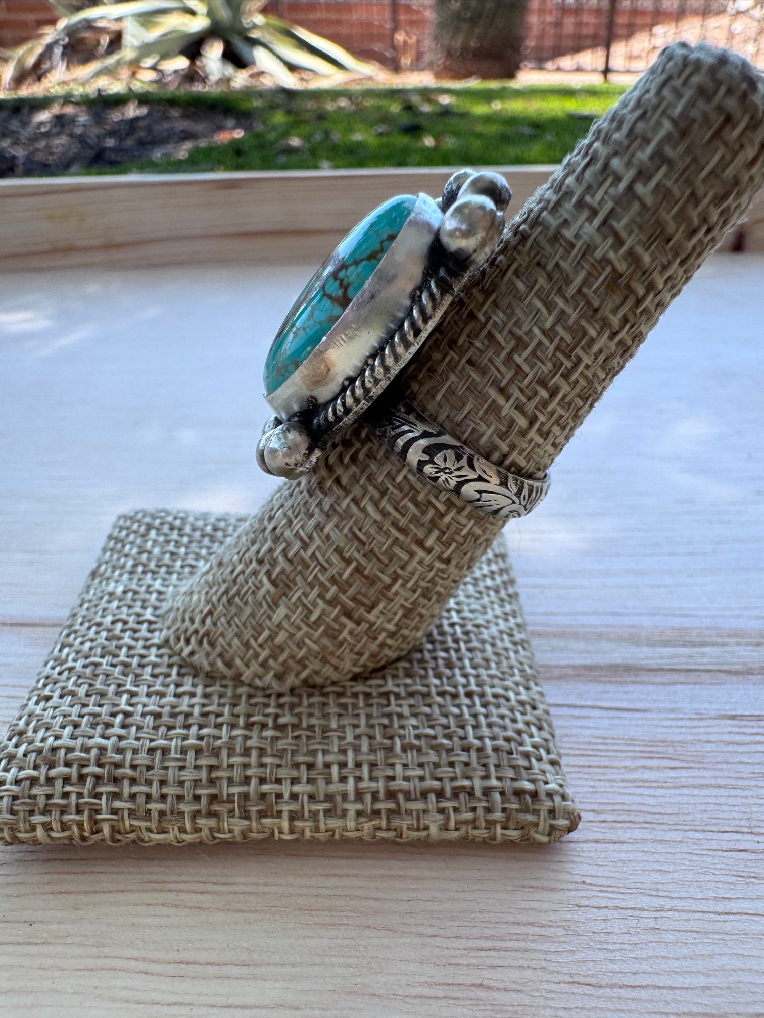 Handmade Sterling Silver Mine 8 Turquoise Adjustable Ring by Roaming Buffalo