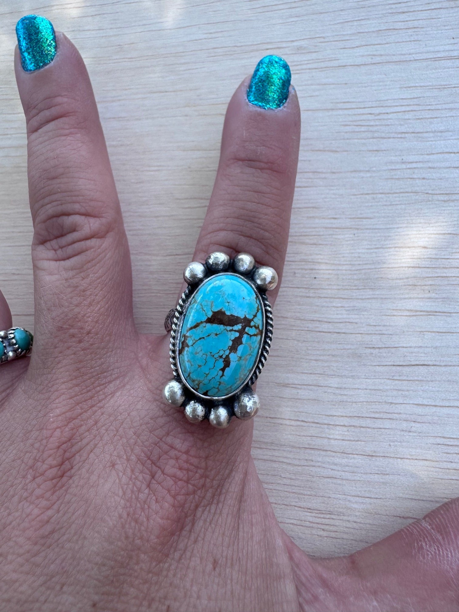 Handmade Sterling Silver Mine 8 Turquoise Adjustable Ring by Roaming Buffalo