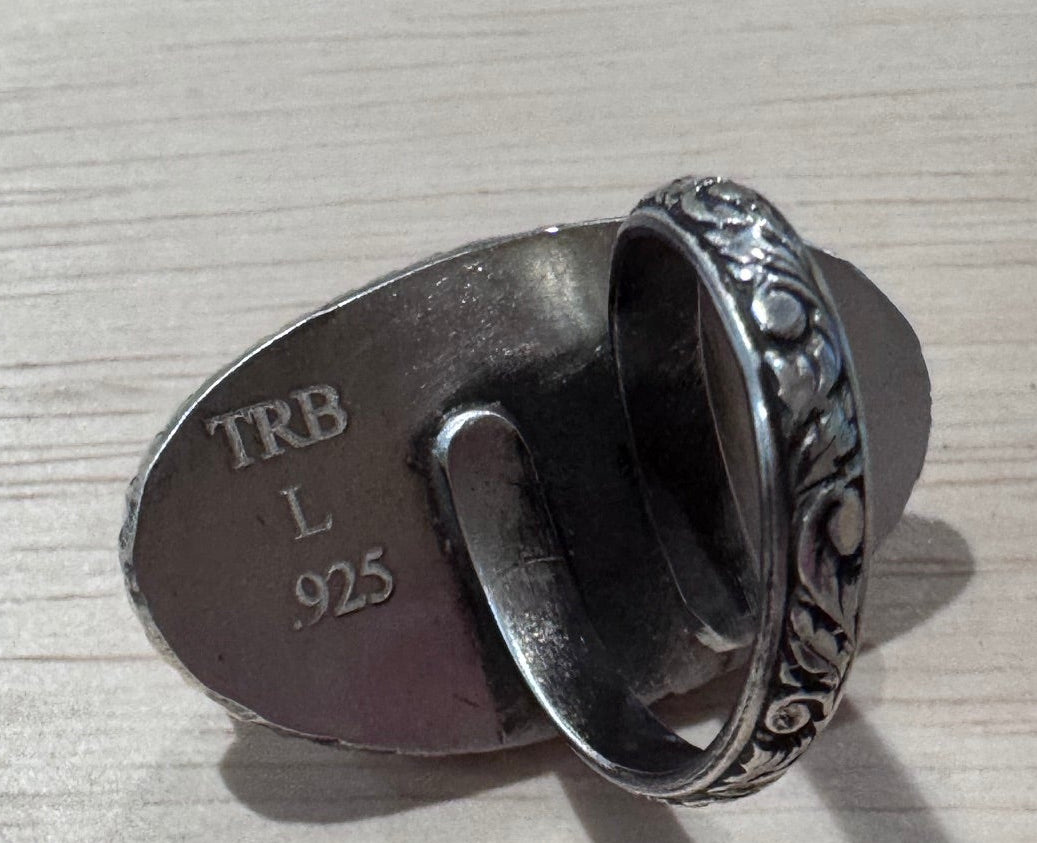 Handmade Sterling Silver Pink Conch Floral Adjustable Ring by Roaming Buffalo