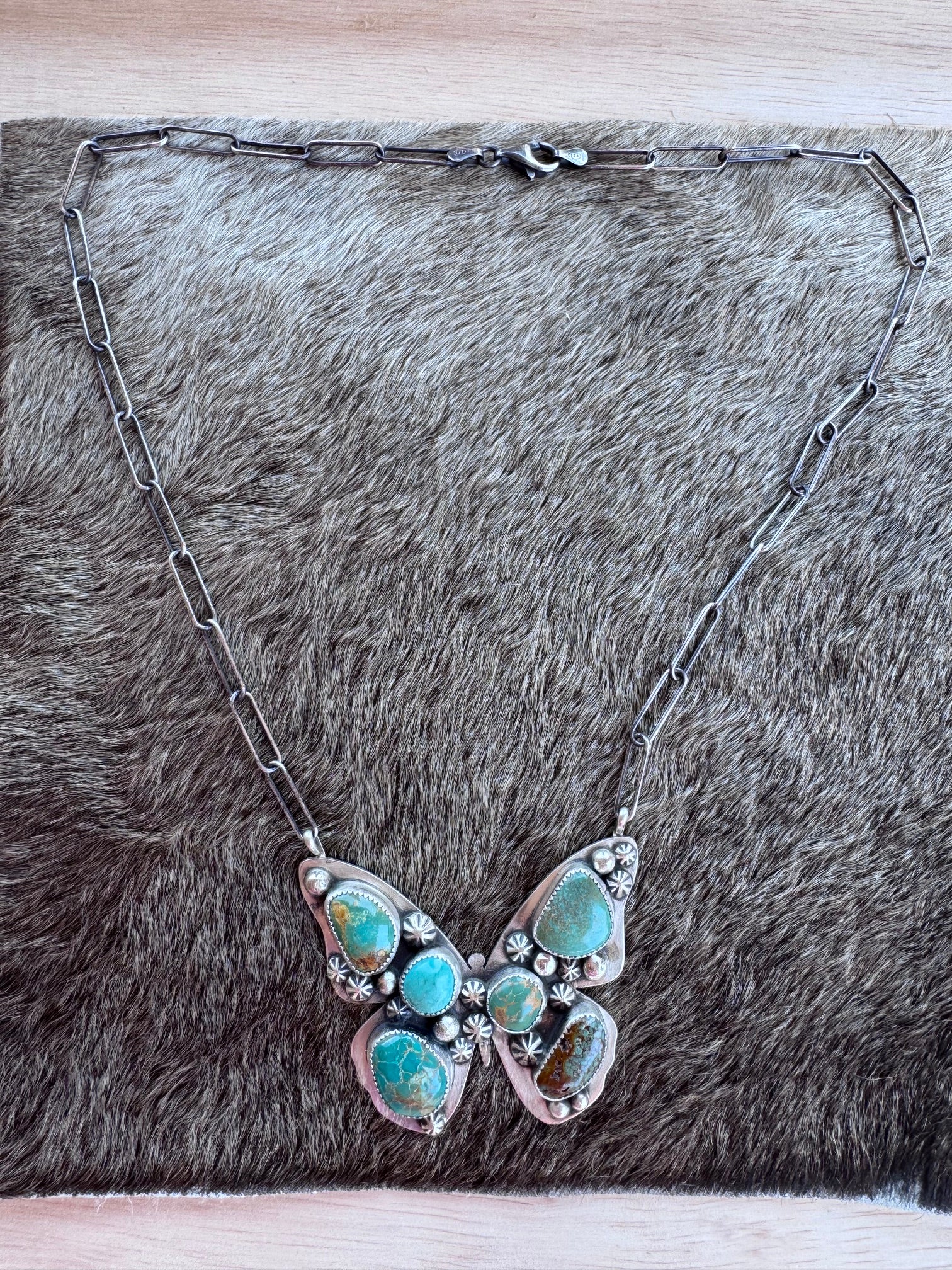 Handmade Sterling Silver & Mixed Media Turquoise Butterfly 20" Necklace by Roaming Buffalo