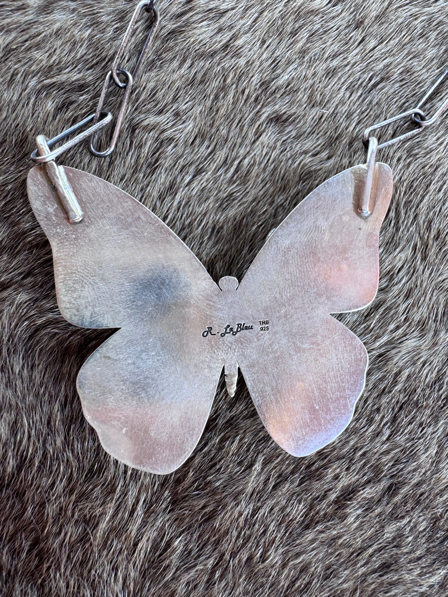 Handmade Sterling Silver & Mixed Media Turquoise Butterfly 20" Necklace by Roaming Buffalo