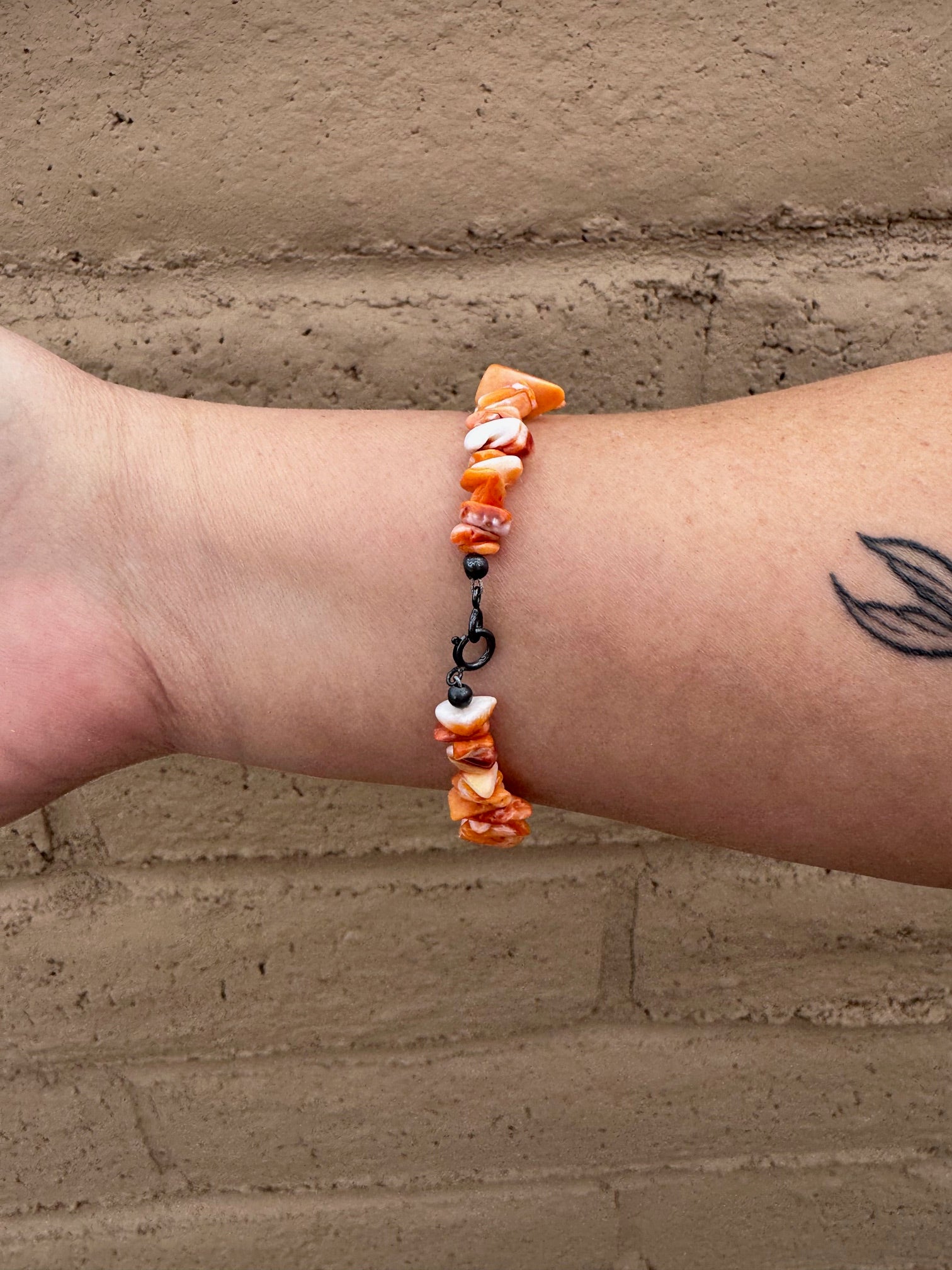 Handcrafted Spiny & Sterling Silver Beaded Bracelet 7.5"