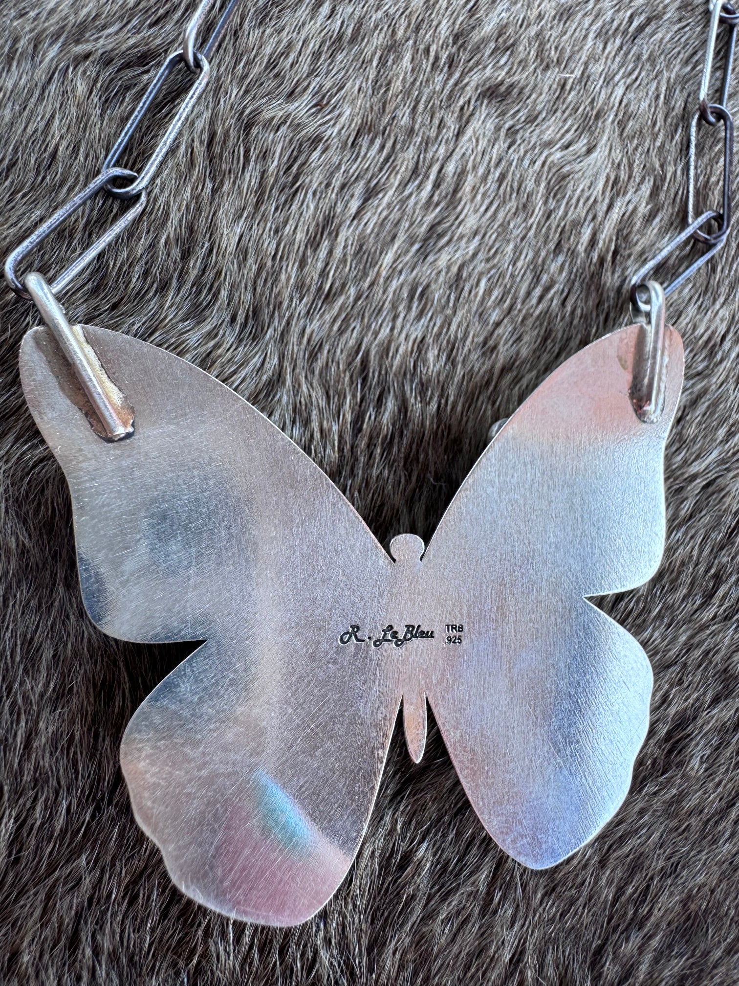 Handmade Sterling Silver & Mixed Media Turquoise Butterfly 20" Necklace by Roaming Buffalo