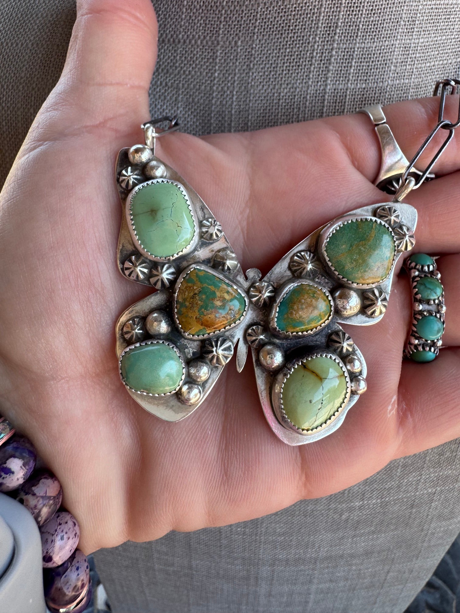 Handmade Sterling Silver & Mixed Media Turquoise Butterfly 19.5" Necklace by Roaming Buffalo