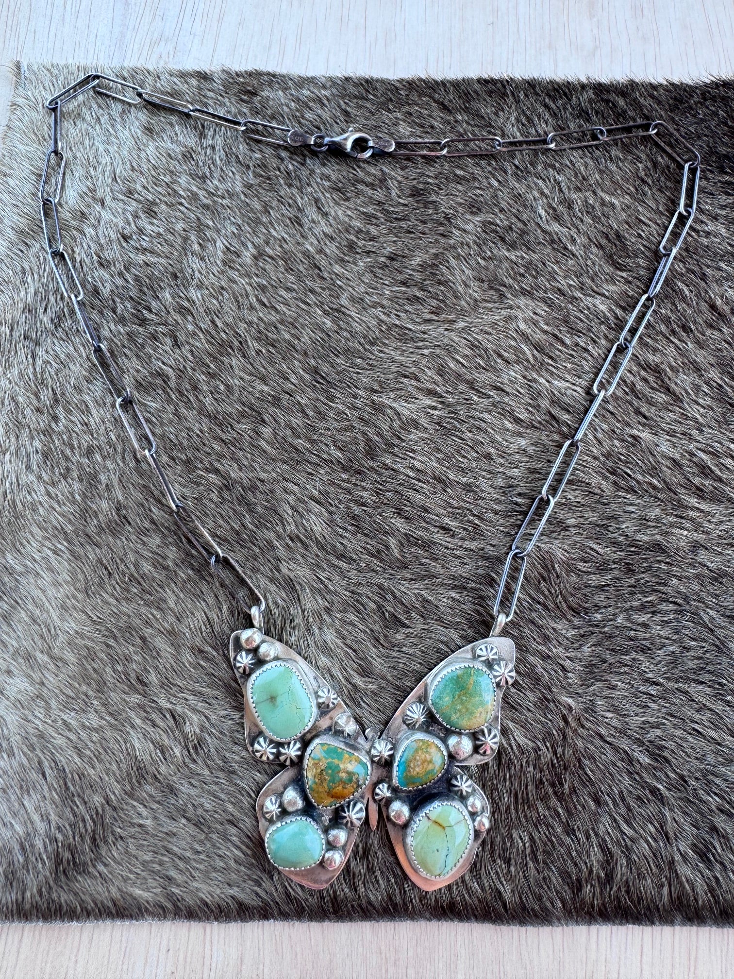 Handmade Sterling Silver & Mixed Media Turquoise Butterfly 19.5" Necklace by Roaming Buffalo