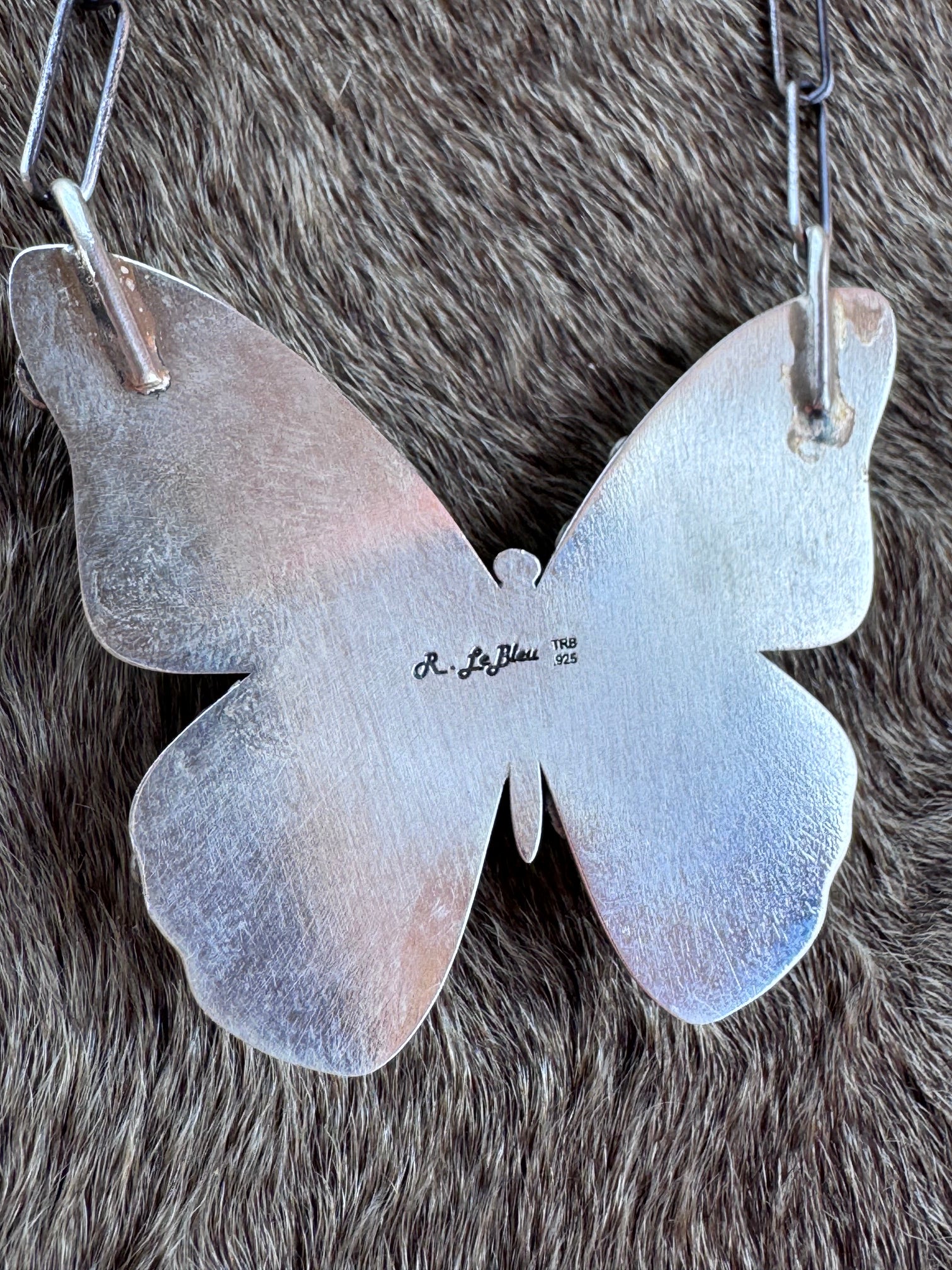Handmade Sterling Silver & Mixed Media Turquoise Butterfly 19.5" Necklace by Roaming Buffalo