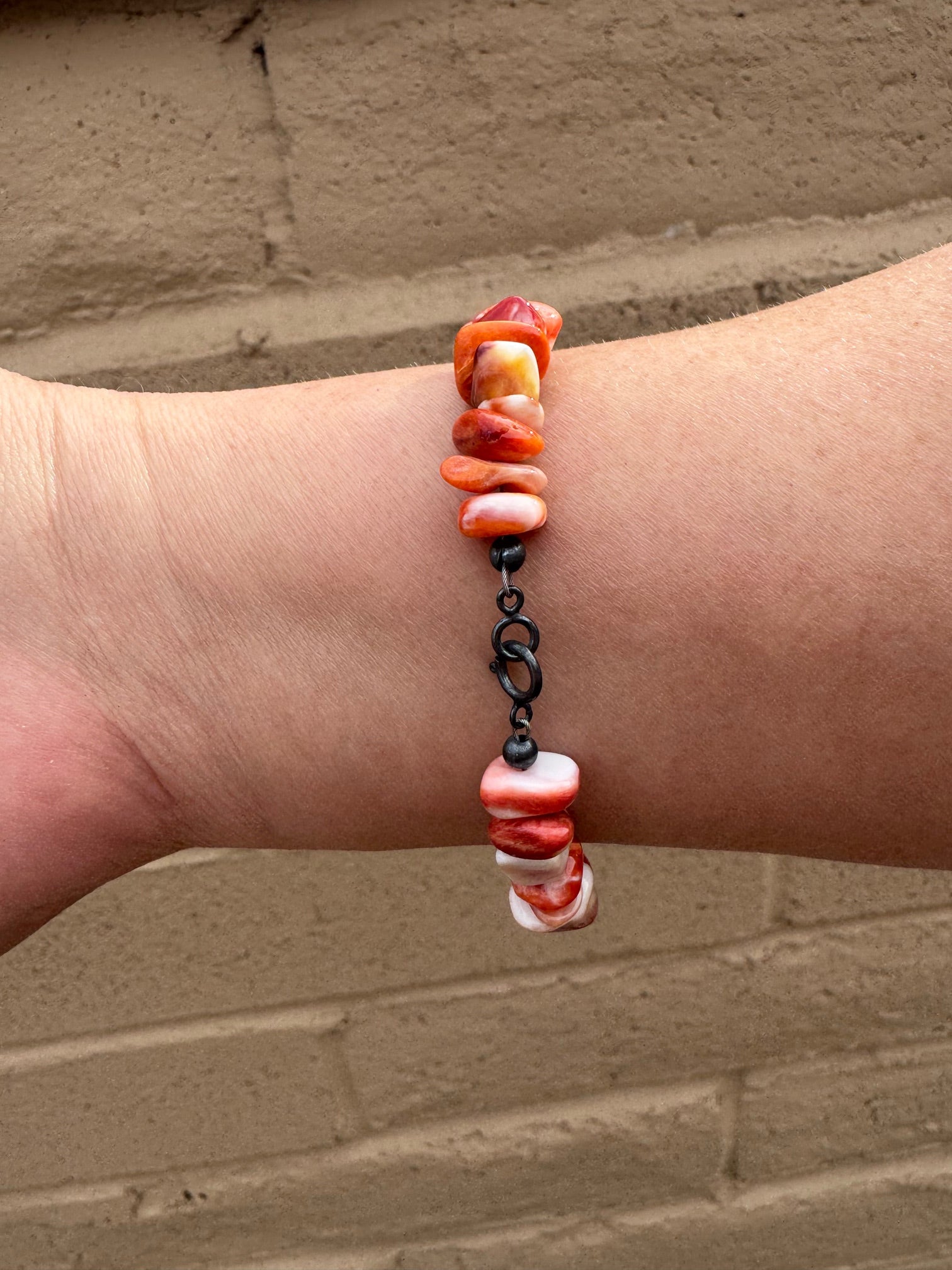 Handcrafted Spiny & Sterling Silver Beaded Bracelet 7.5"