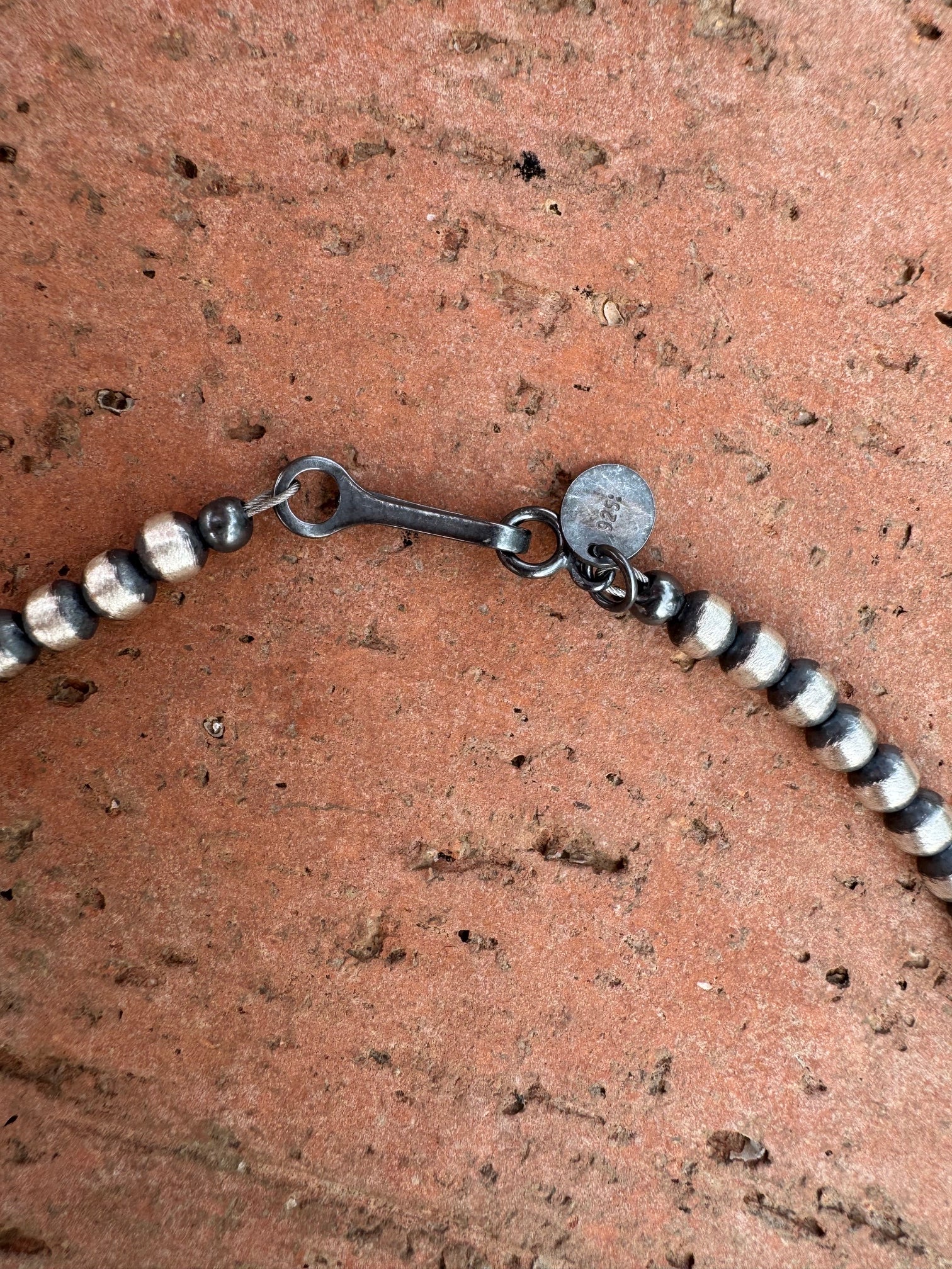 Handcrafted Orange Spiny & Sterling Silver 4mm Beaded Necklace 20"