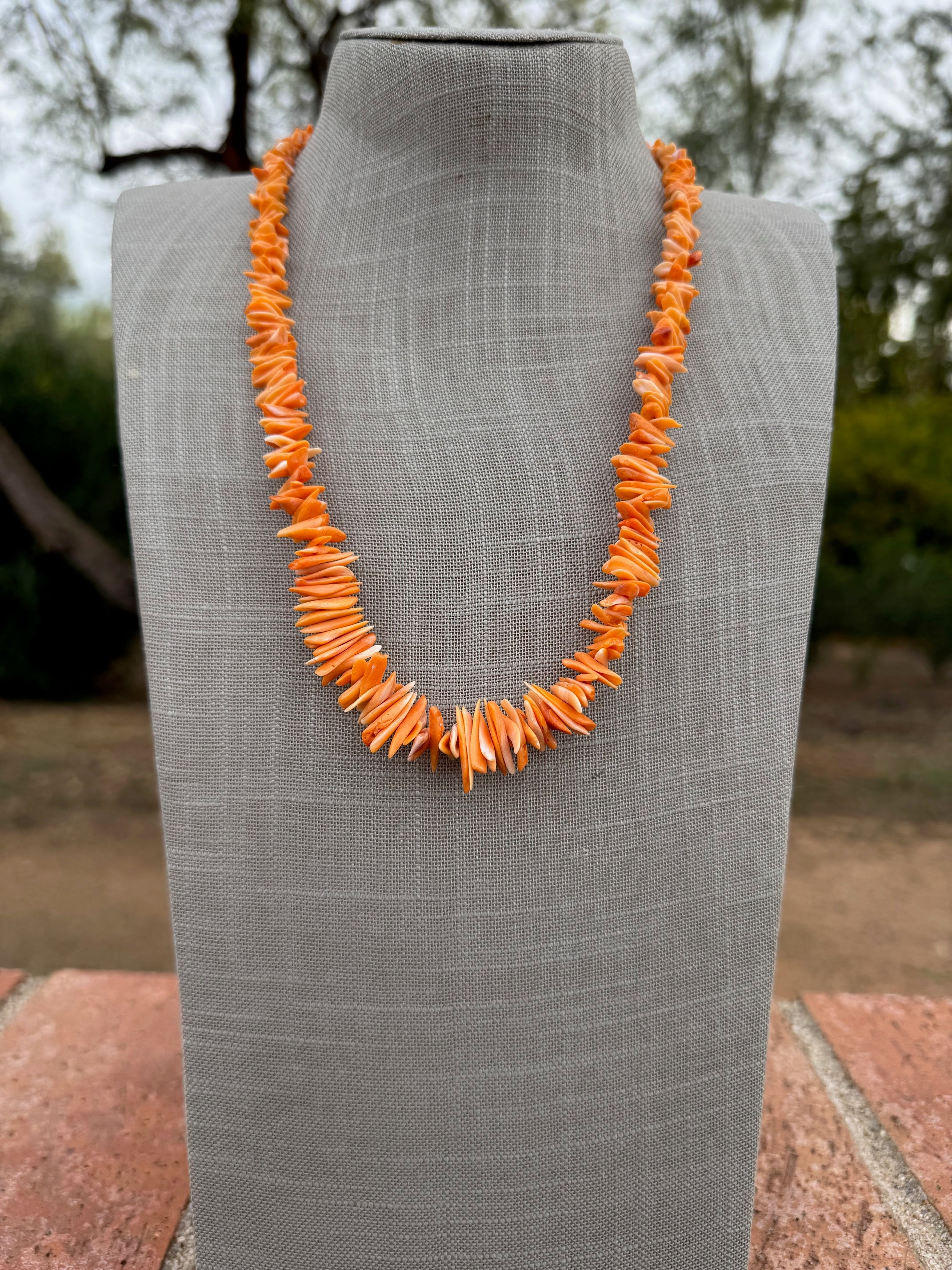 Handcrafted Orange Spiny Oyster 24” Beaded Necklace