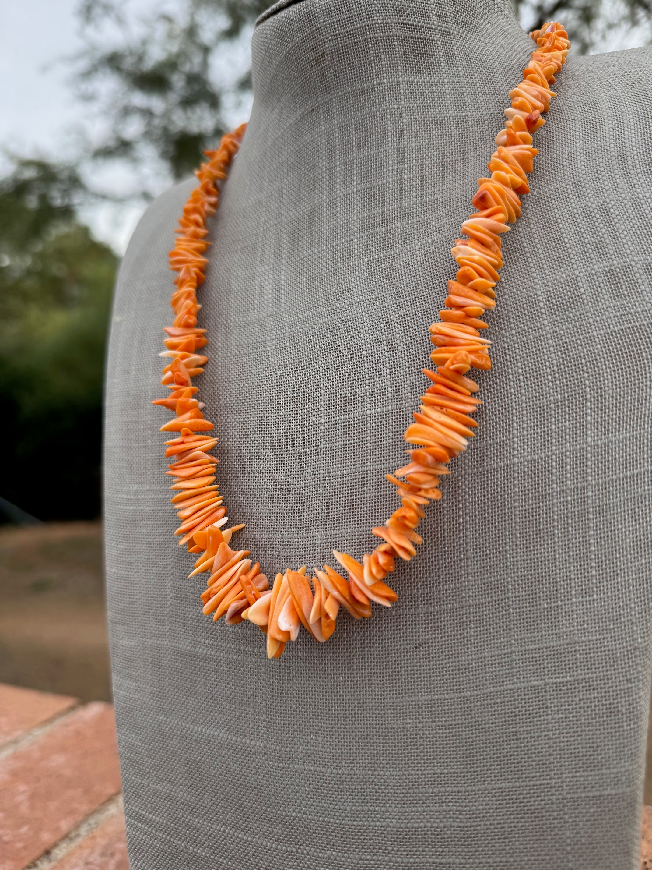Handcrafted Orange Spiny Oyster 24” Beaded Necklace