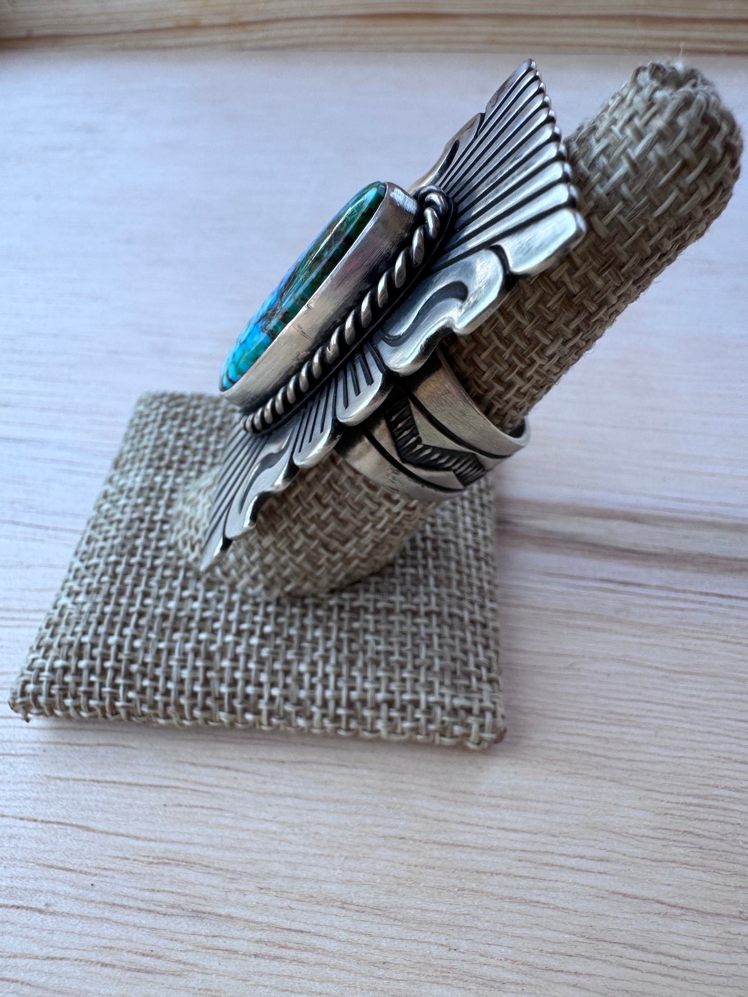 Handcrafted Turquoise & Sterling Silver Ring Size 7 by John Nelson